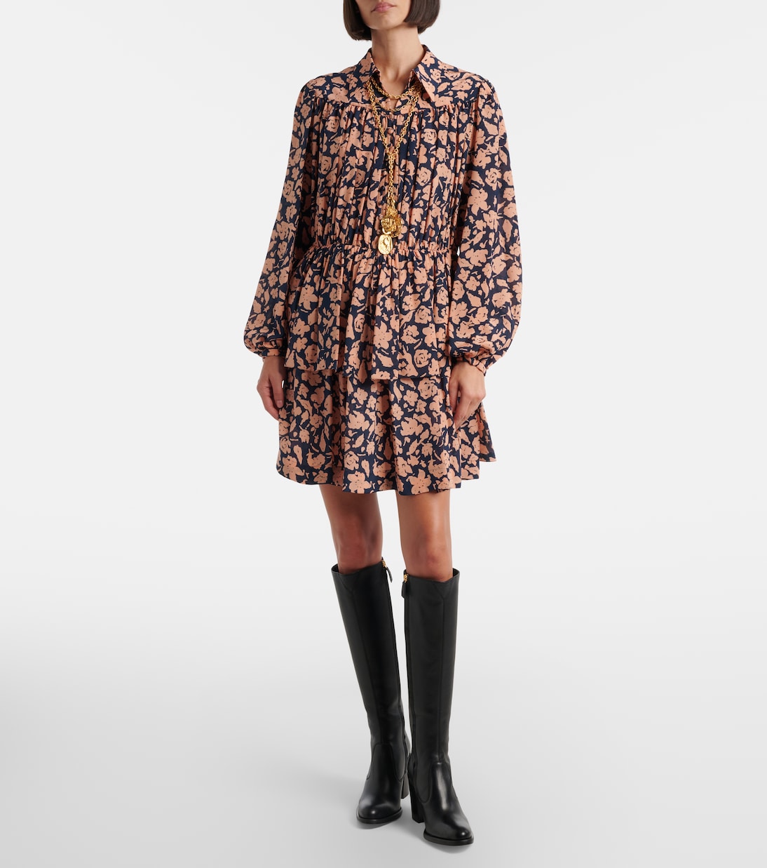 Floral gathered silk minidress | Chloé