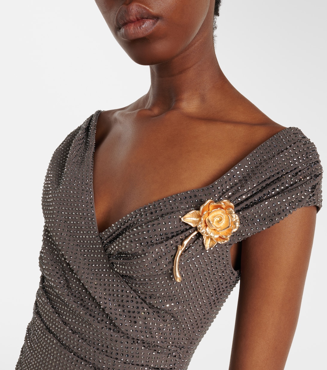 Embellished draped chiffon midi dress | Roland Mouret