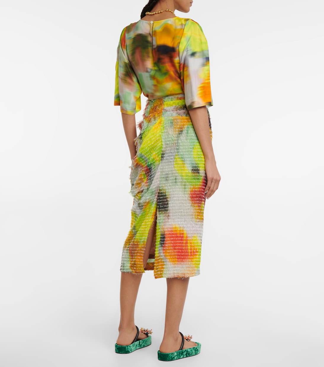 Fringe-trimmed printed high-rise midi skirt | Dries Van Noten