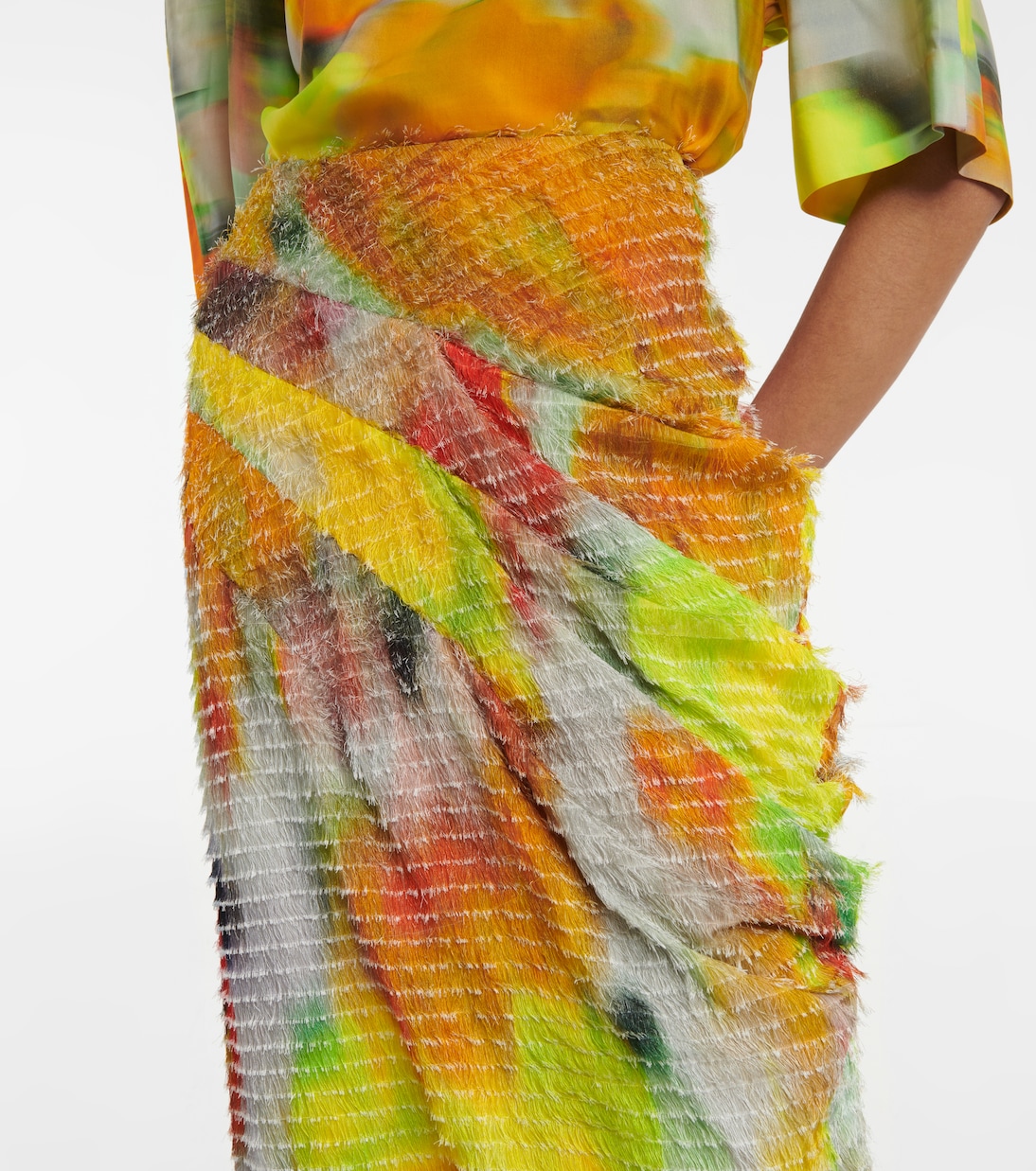 Fringe-trimmed printed high-rise midi skirt | Dries Van Noten