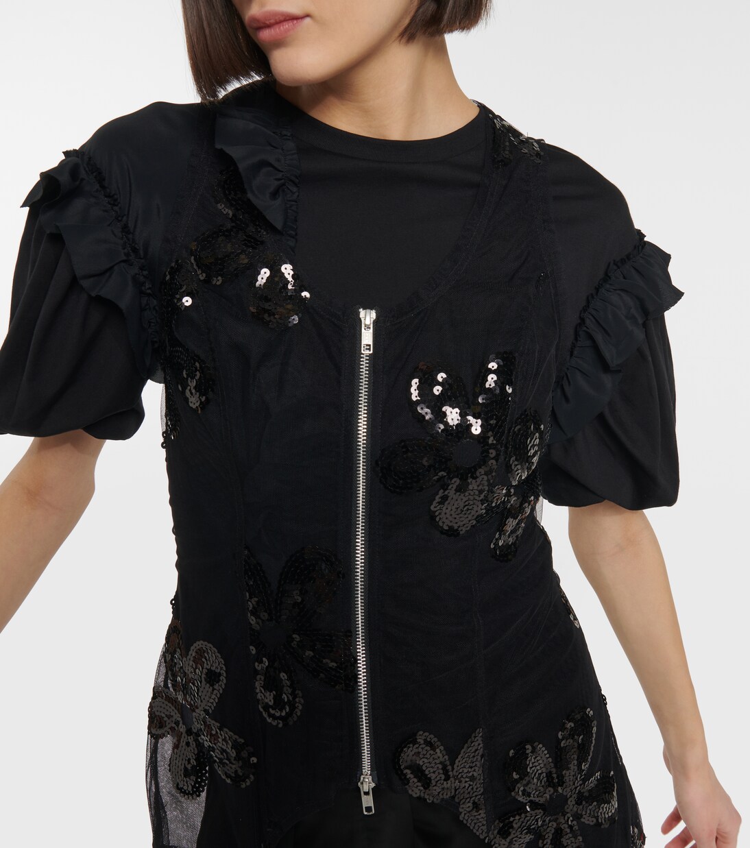 Sequined zip-up tulle top | Simone Rocha