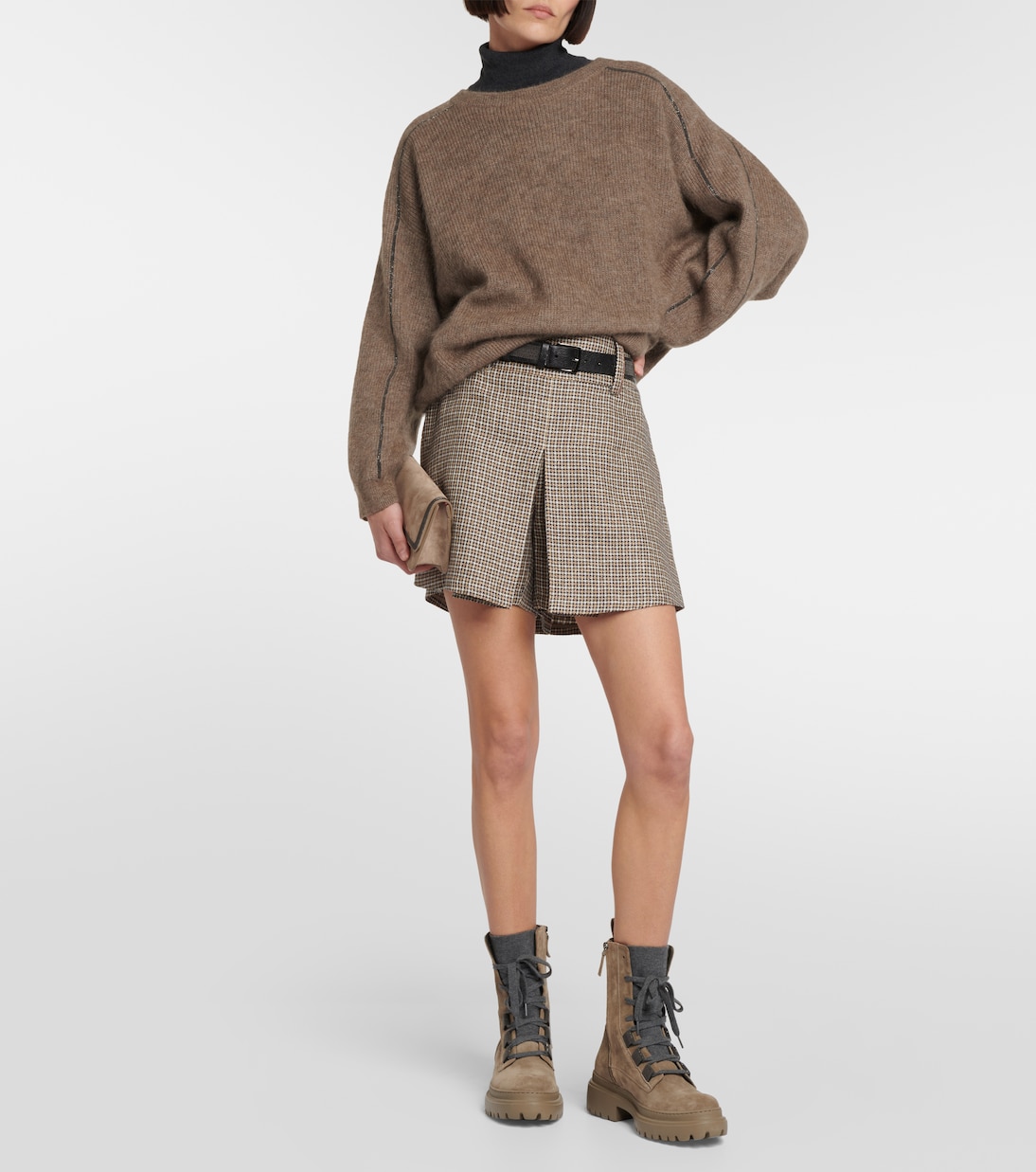 Skort in lino a quadri | Brunello Cucinelli