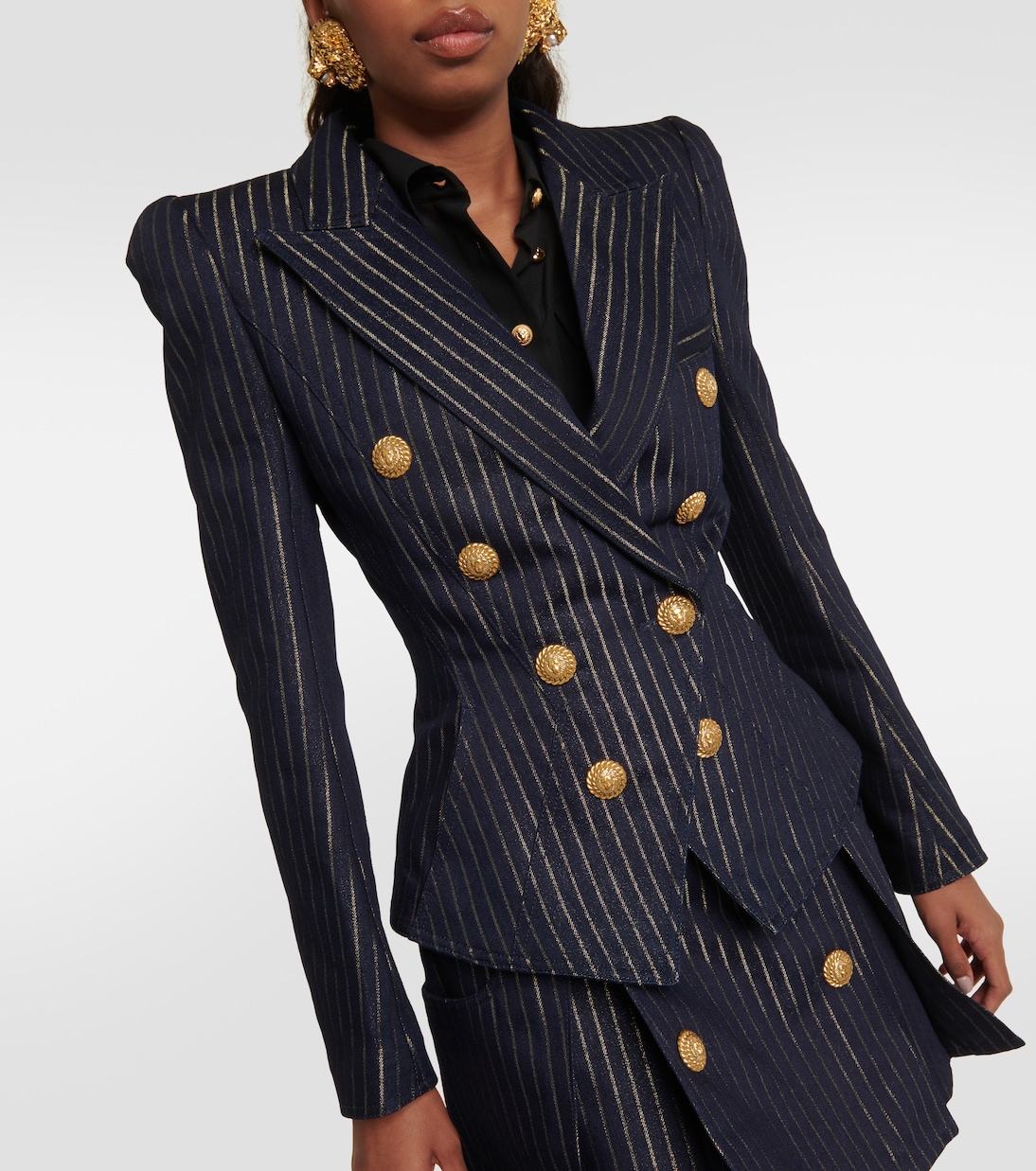 Blazer de denim con rayas de Lurex® | Balmain