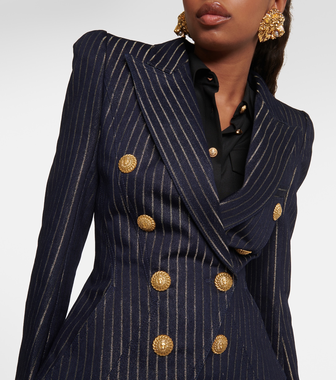 Blazer de denim con rayas de Lurex® | Balmain
