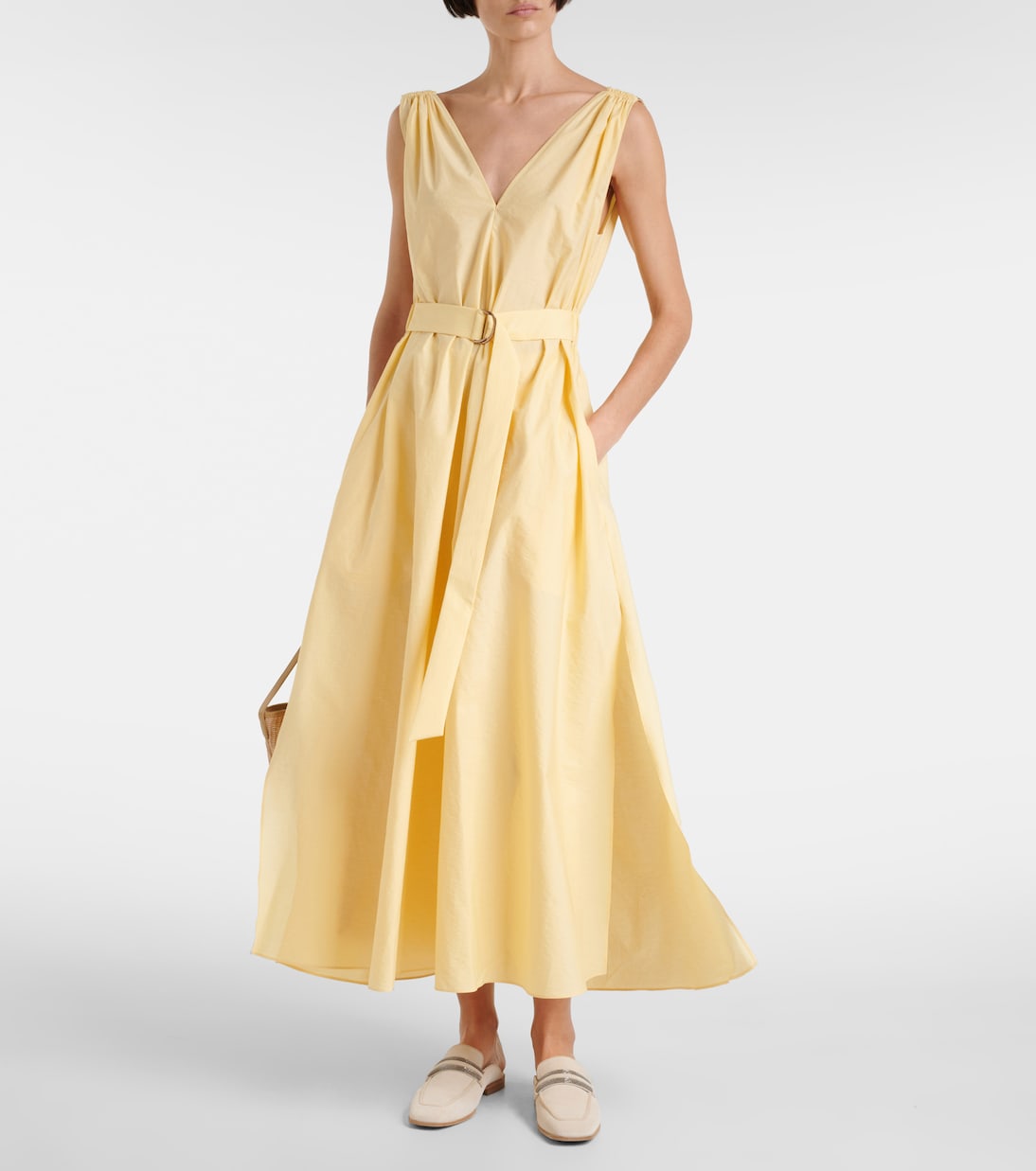 Vestido midi de popelín de mezcla de algodón | Brunello Cucinelli
