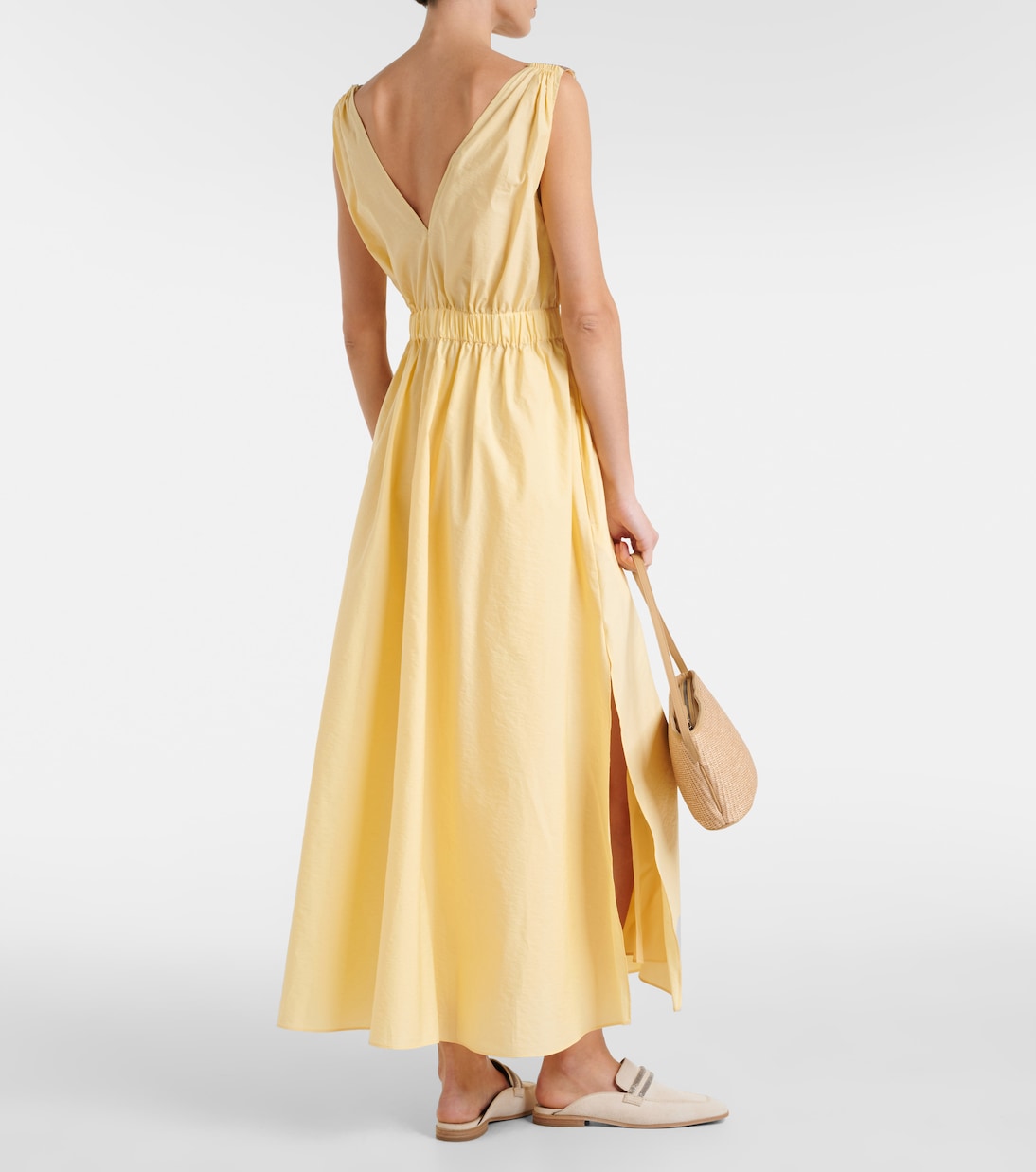 Vestido midi de popelín de mezcla de algodón | Brunello Cucinelli