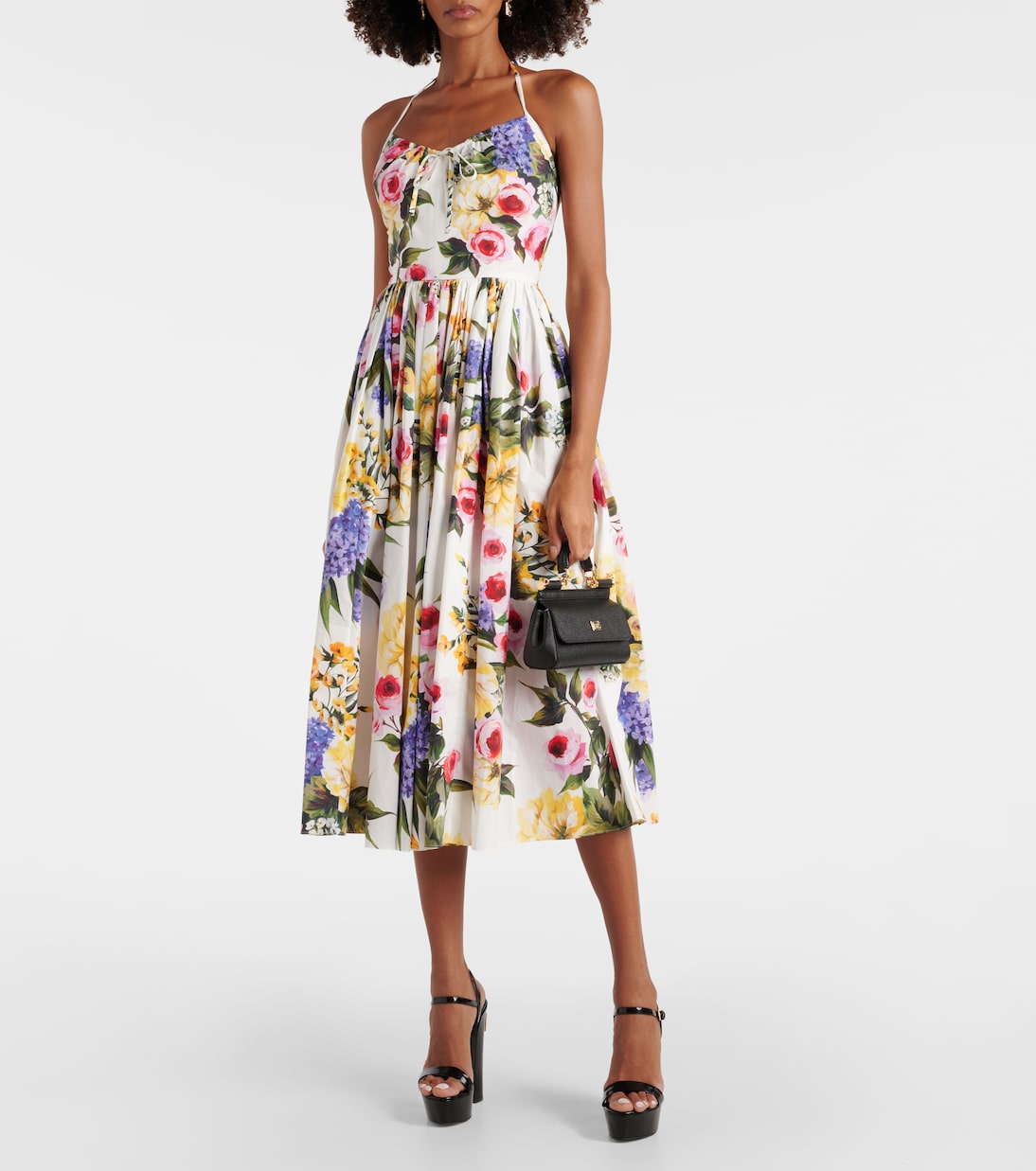 Robe midi en coton à fleurs | Dolce&Gabbana