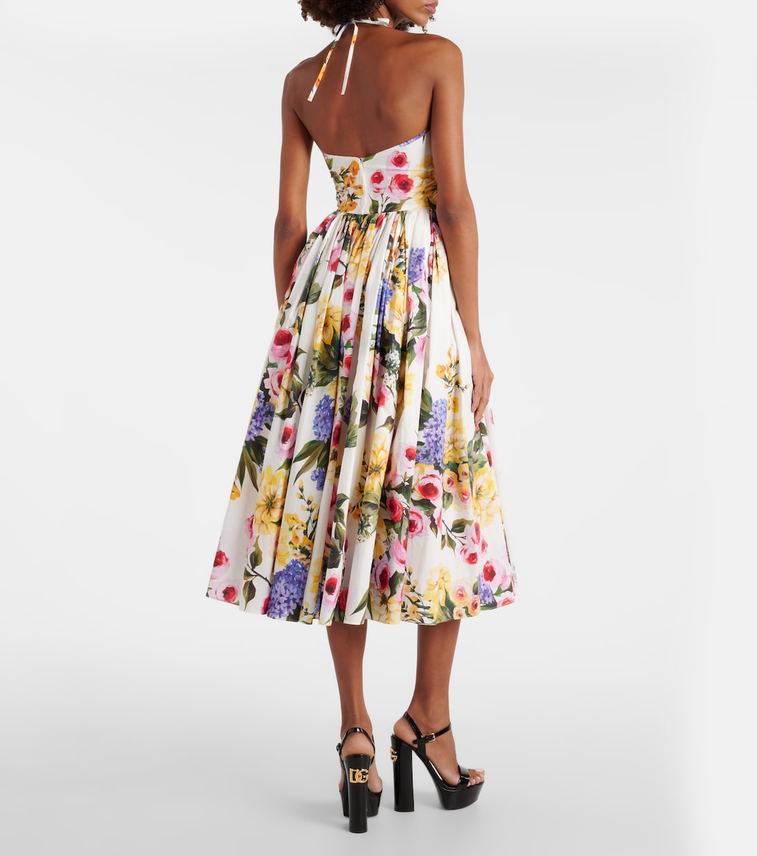 Robe midi en coton à fleurs | Dolce&Gabbana