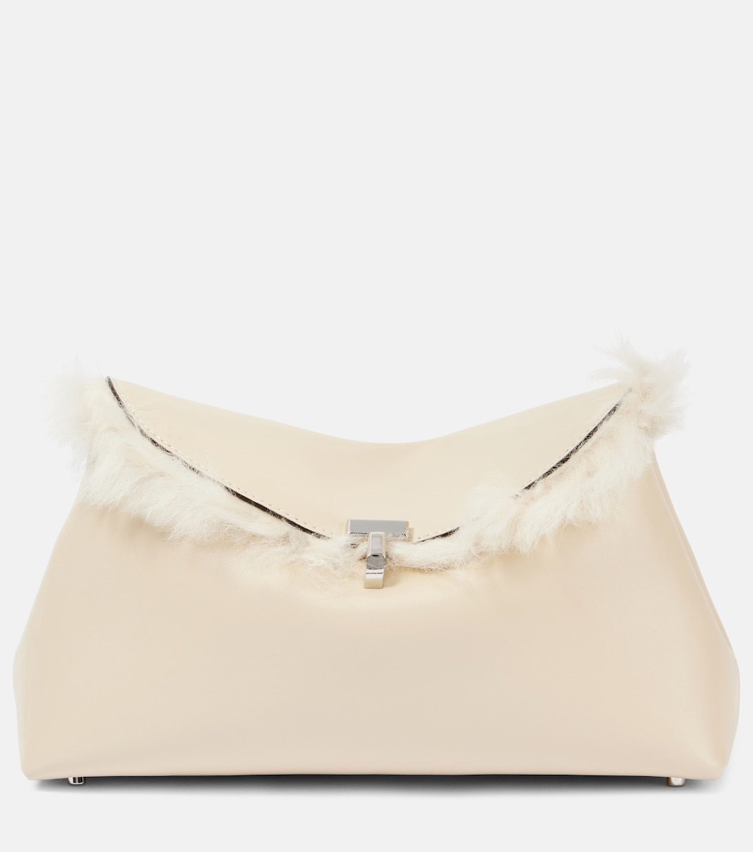 Clutch T-Lock aus Leder mit Shearling | Toteme