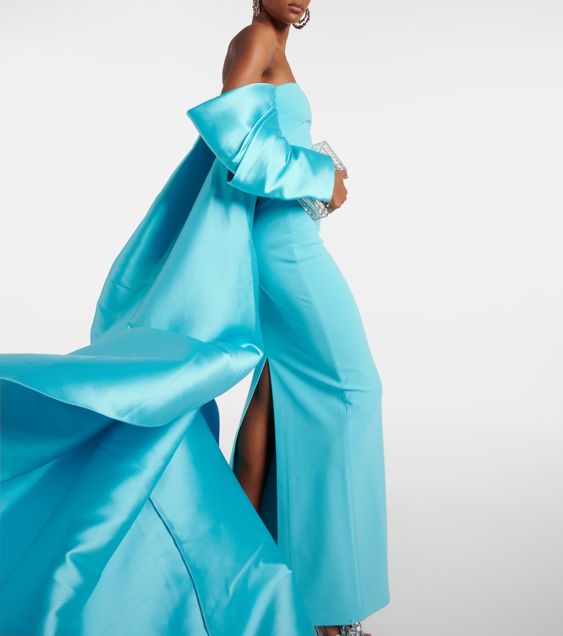 Kyla caped twill and crêpe gown | Solace London