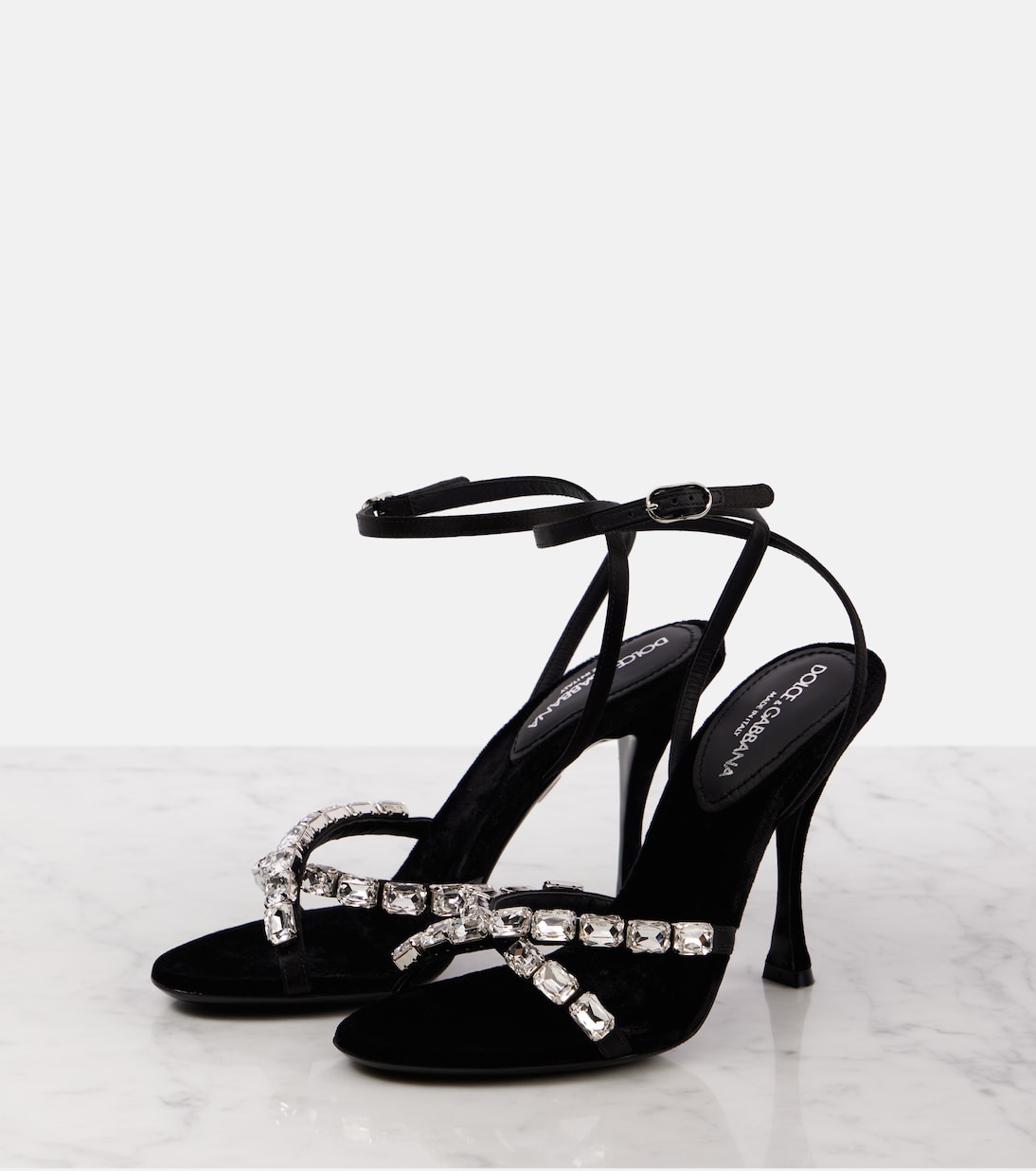 Crystal-embellished satin sandals | Dolce&Gabbana