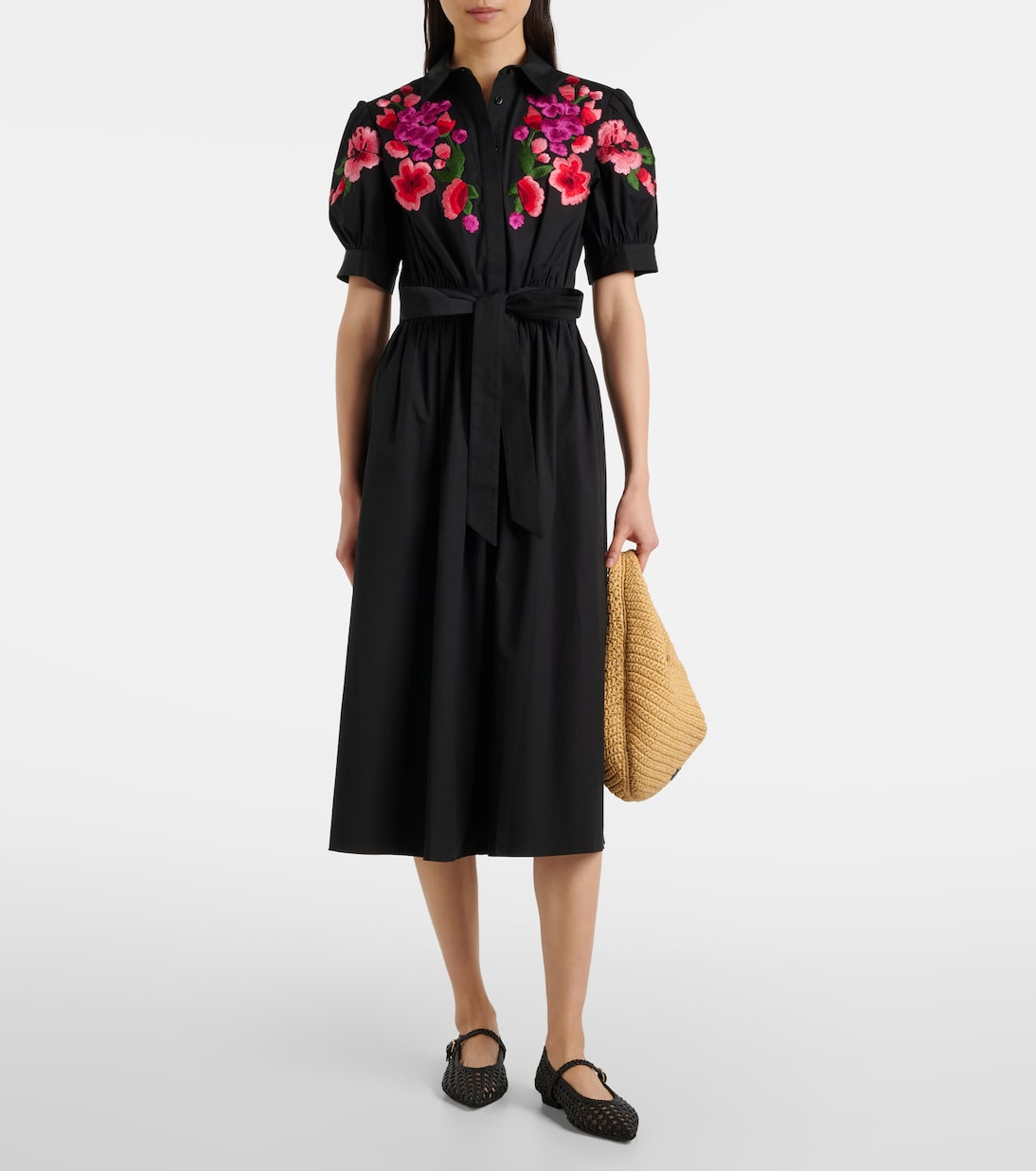 Abito chemisier in misto cotone con ricamo | Carolina Herrera