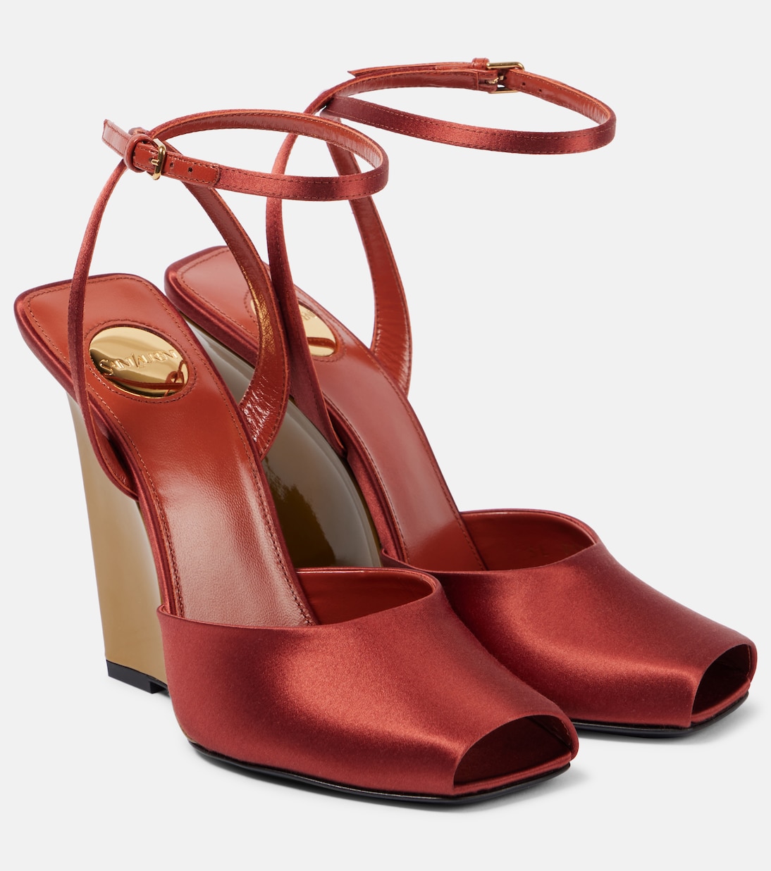 Scarpe a zeppa Saint Laurent Le Scandale in raso crepe, stile giovane e audace