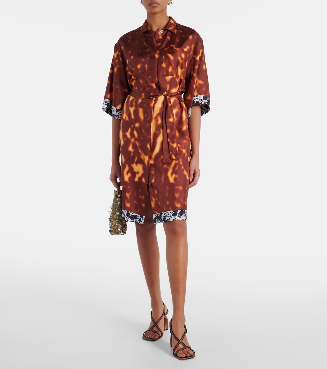 Abito chemisier in seta con stampa | Dries Van Noten