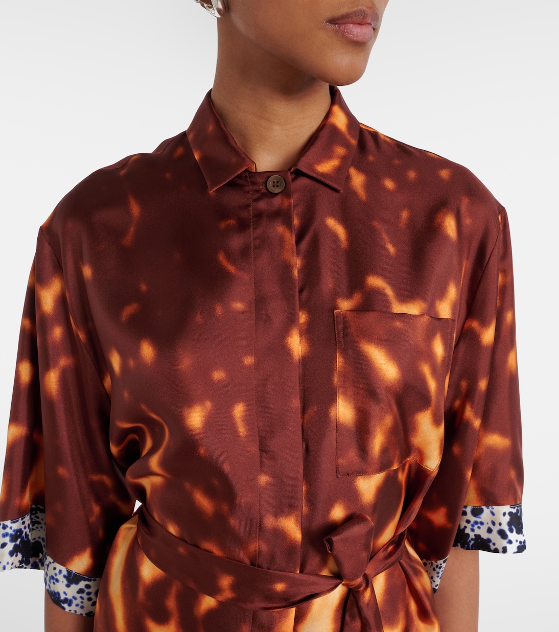 Abito chemisier in seta con stampa | Dries Van Noten