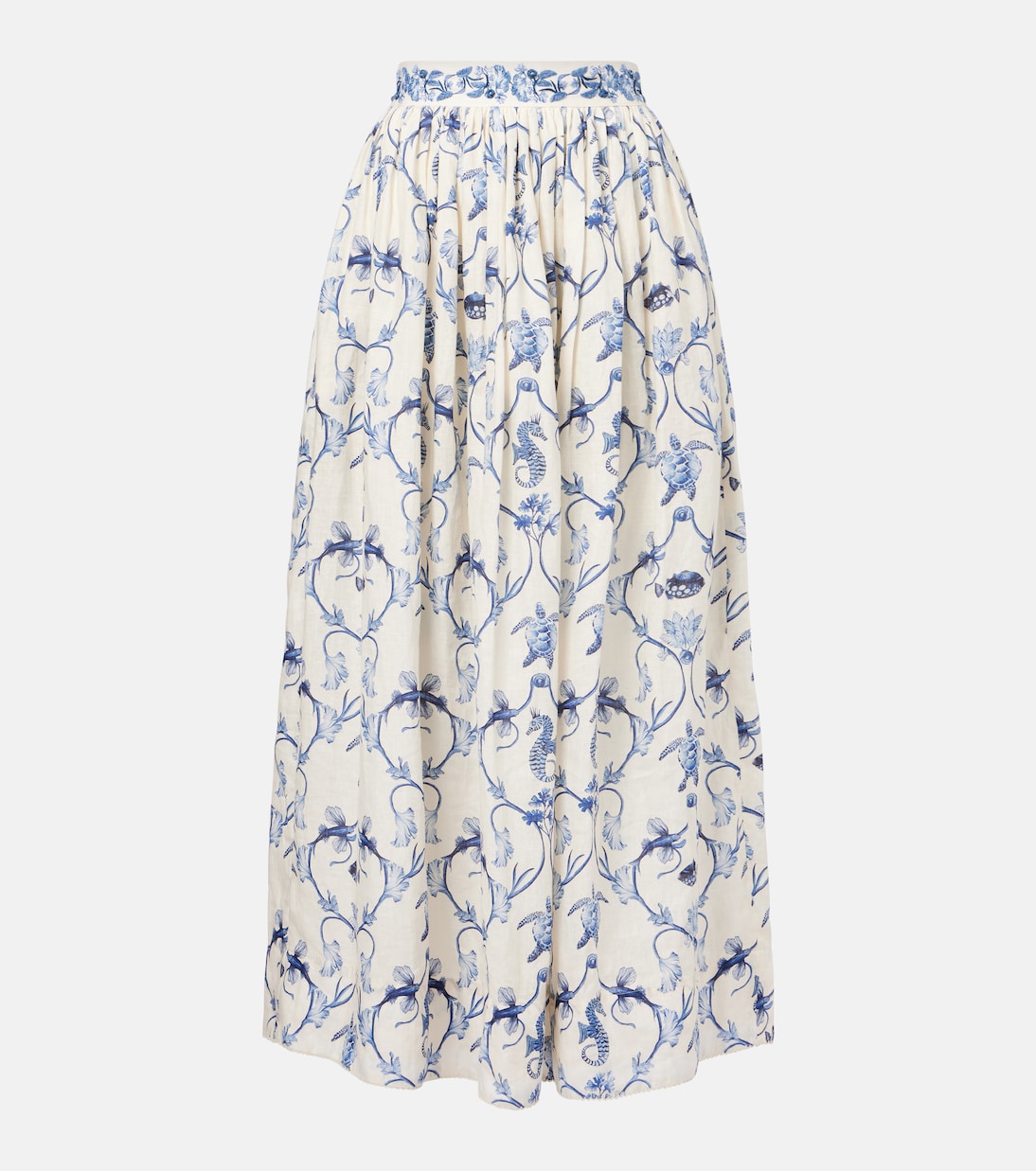 Falda larga de tiro alto de lino estampada | Agua by Agua Bendita