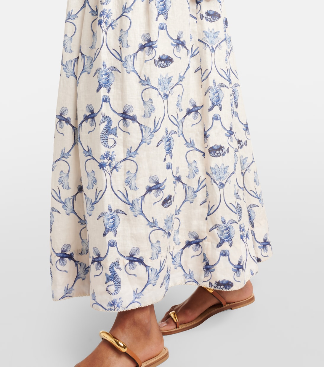 Falda larga de tiro alto de lino estampada | Agua by Agua Bendita