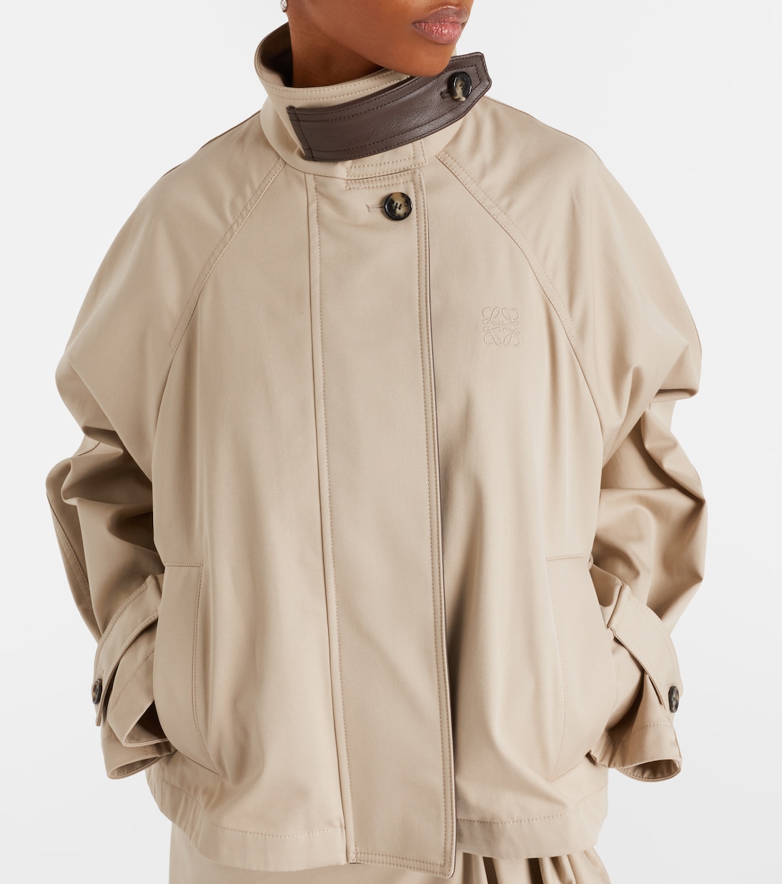 Leather-trimmed cotton and silk jacket | Loewe