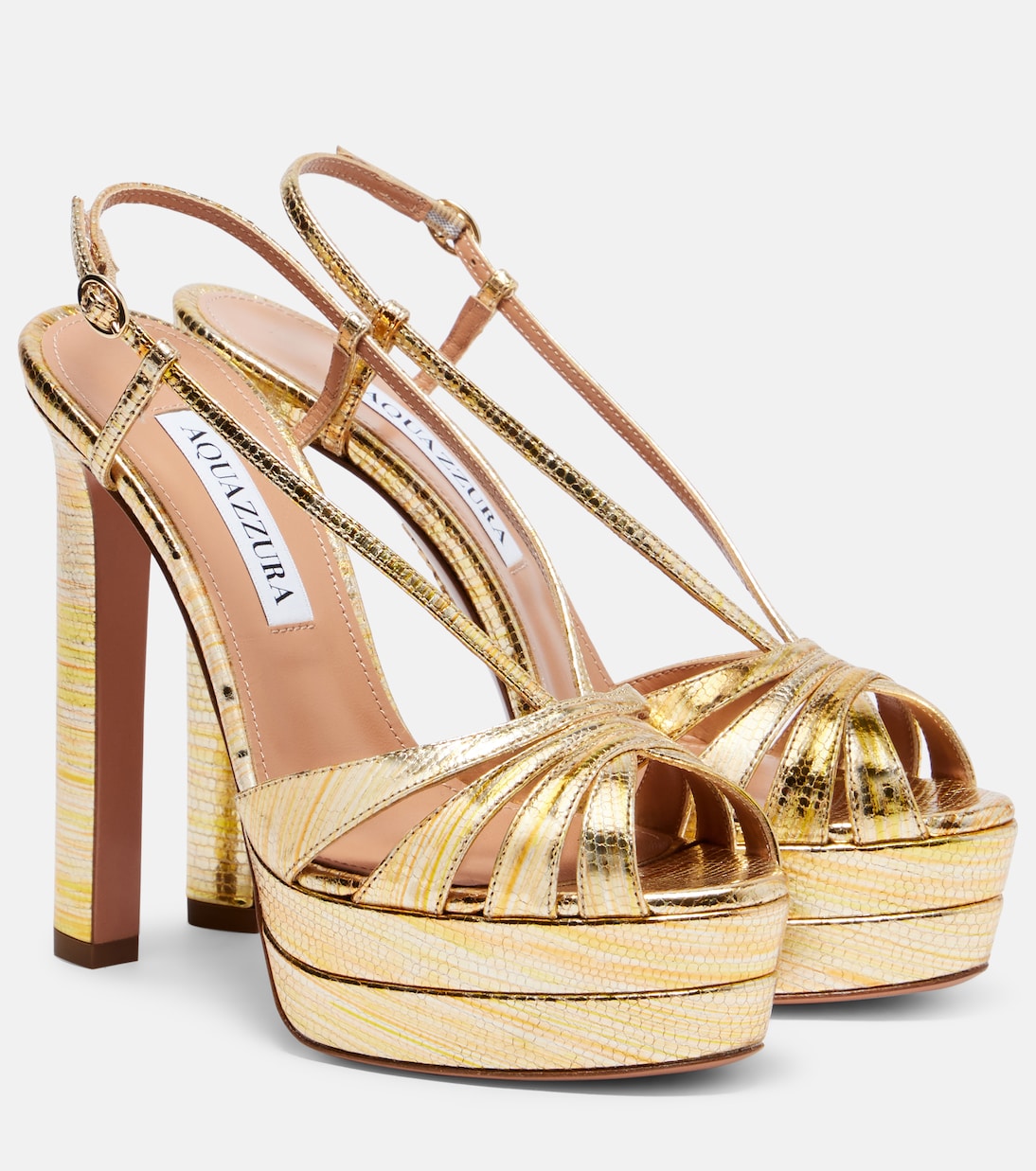 Aimée 130 metallic leather platform sandals | Aquazzura