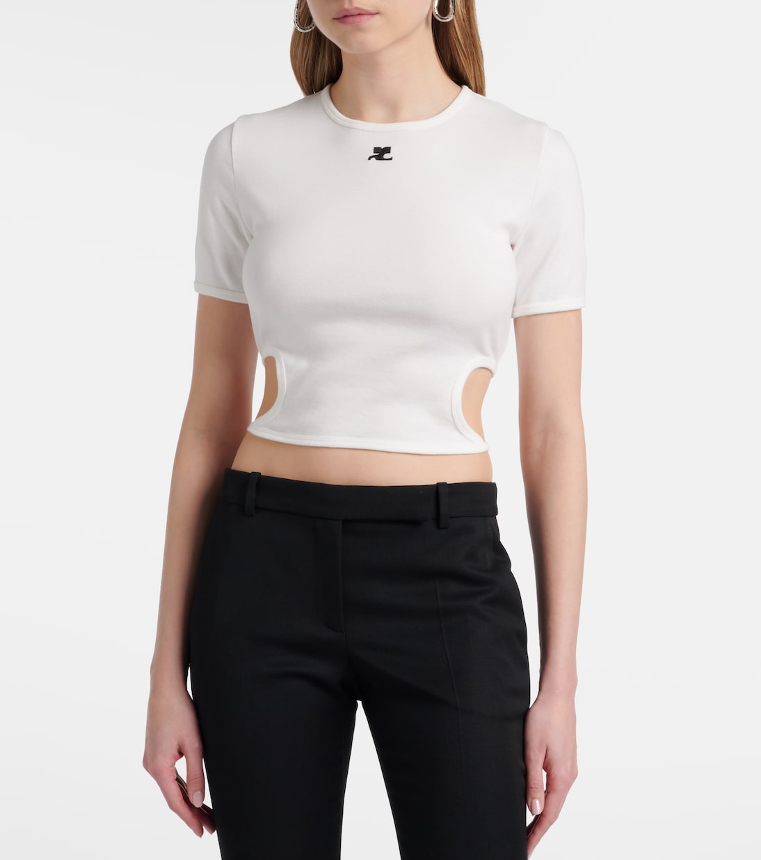 Logo cutout tie-back cotton crop top | Courrèges