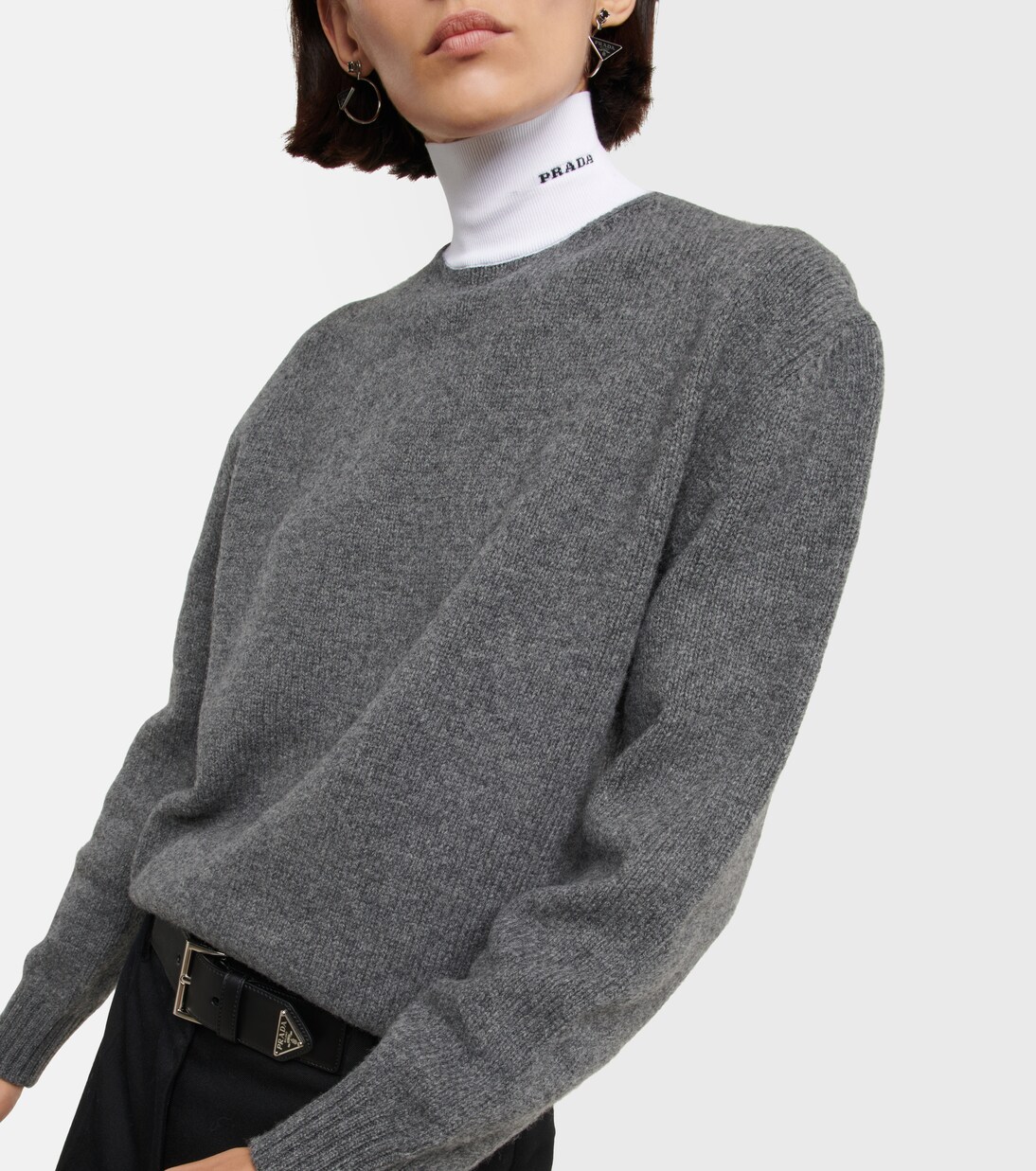 Wool, cashmere, and cotton turtleneck sweater in grey - Prada  