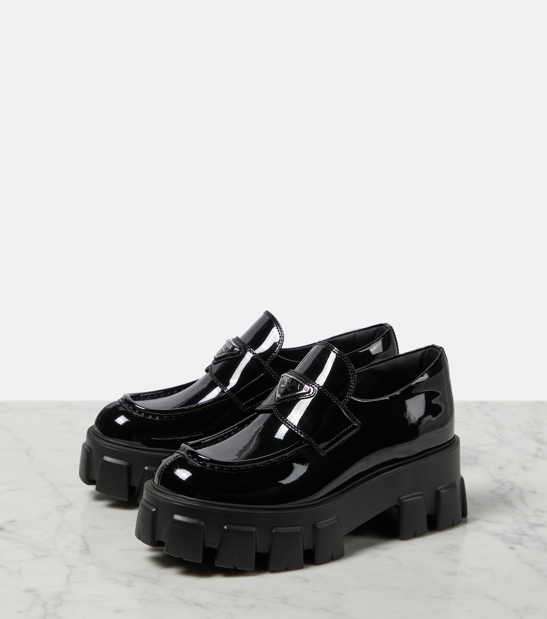 Monolith leather platform loafers | Prada