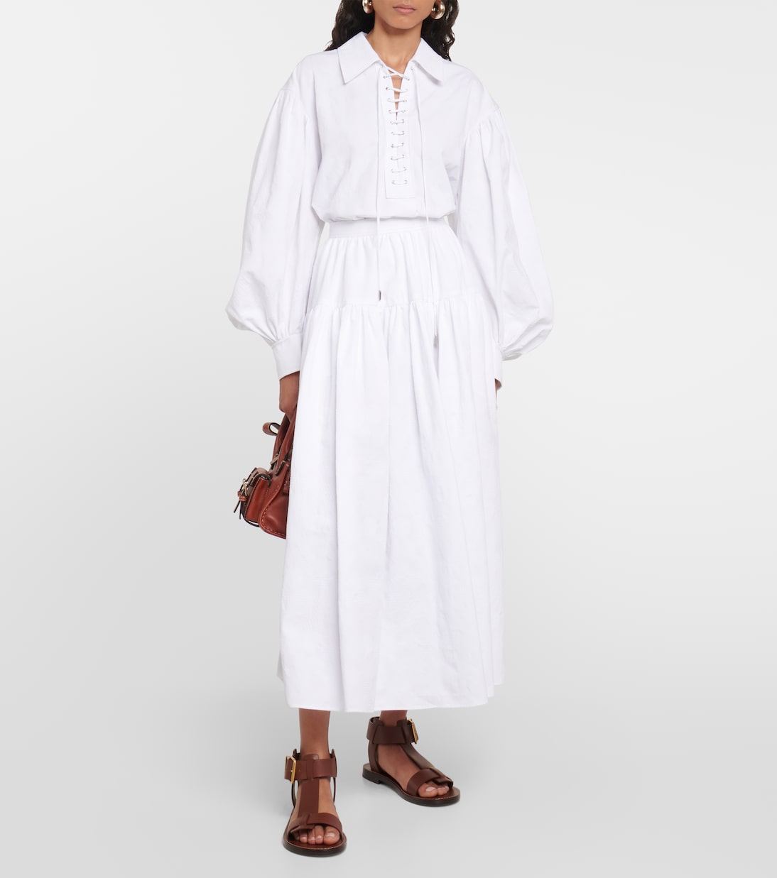 Jupe longue à taille mi-haute en coton | Chloé