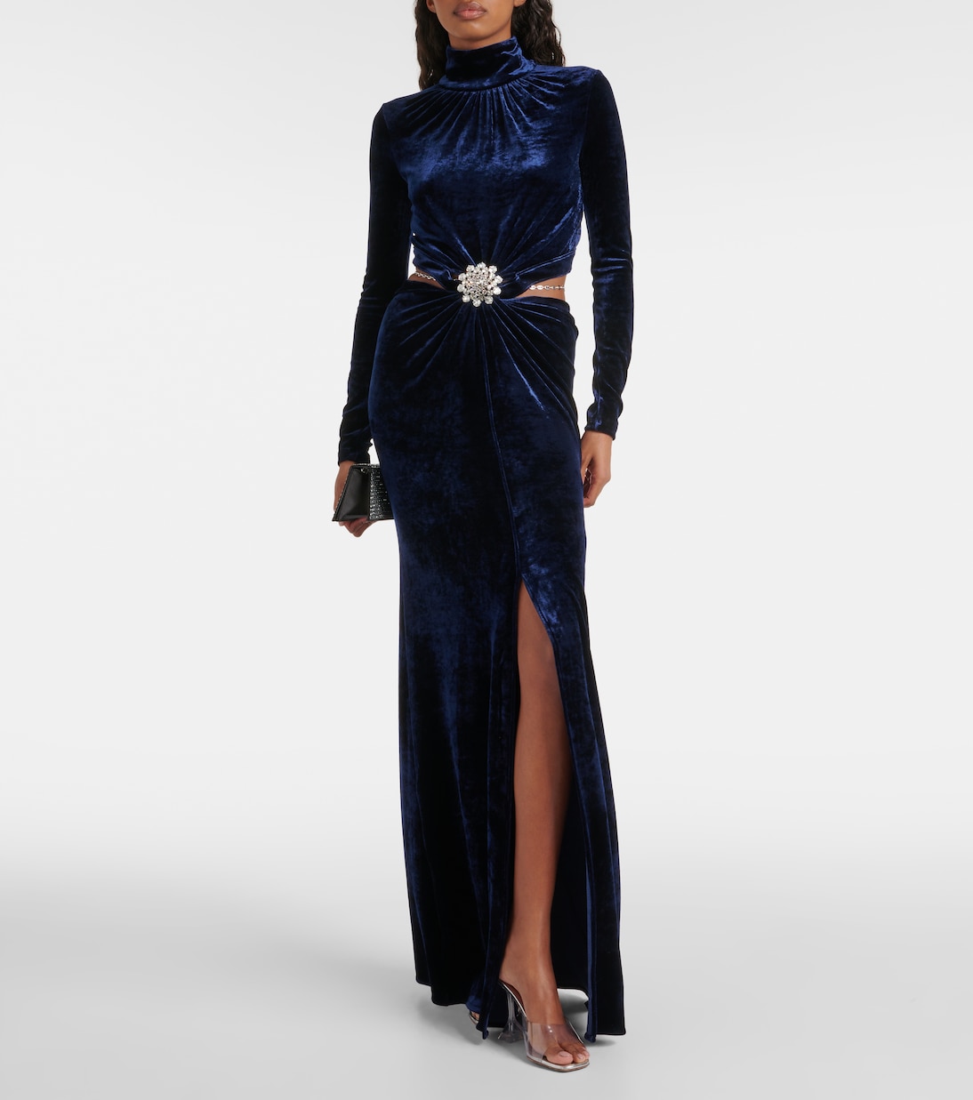 Crystal-embellished velvet maxi dress | Rabanne