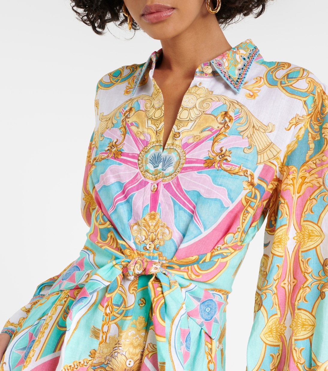 Printed linen midi dress | Camilla