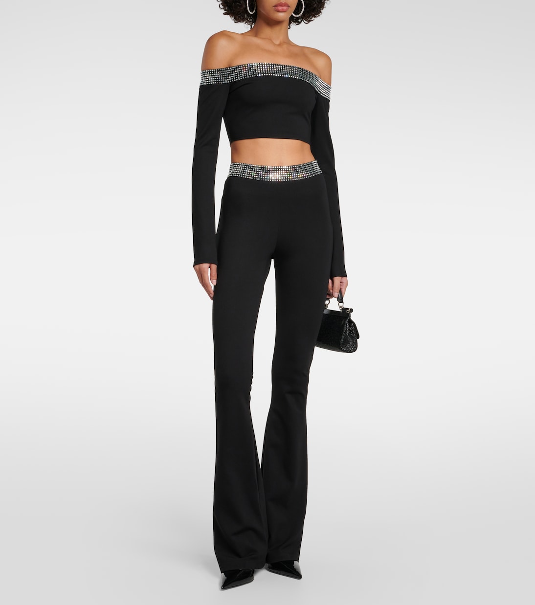 Pantaloni flared in jersey con cristalli | David Koma