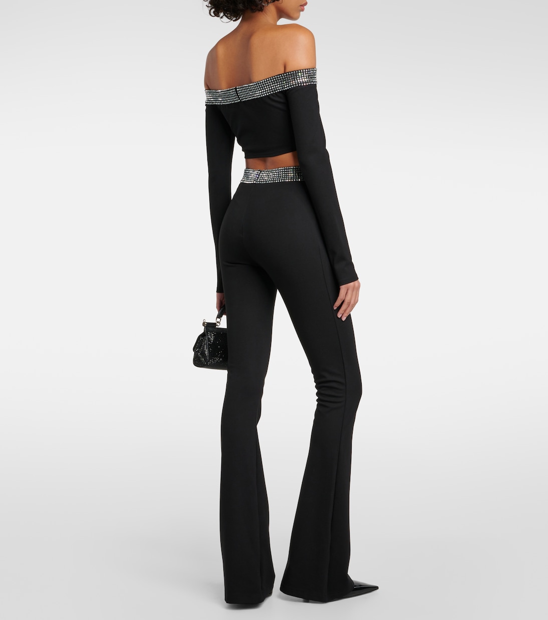 Pantaloni flared in jersey con cristalli | David Koma