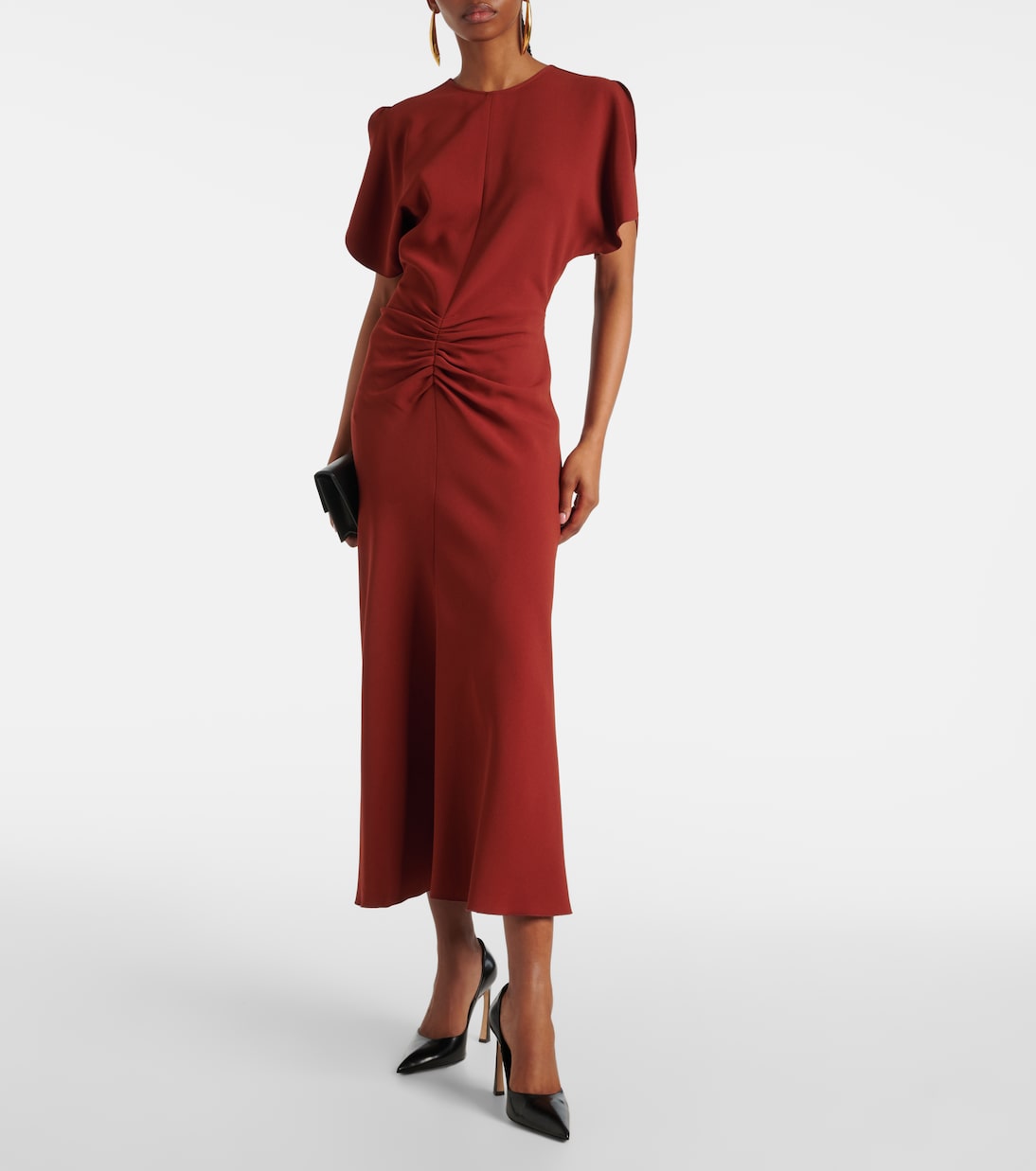 Puff-sleeve gathered midi dress | Victoria Beckham