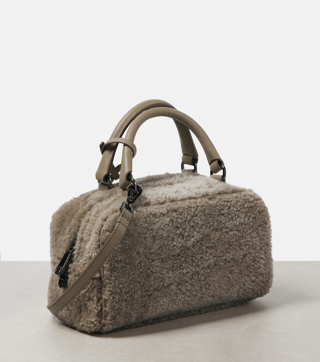 Borsa in shearling con pelle | Brunello Cucinelli