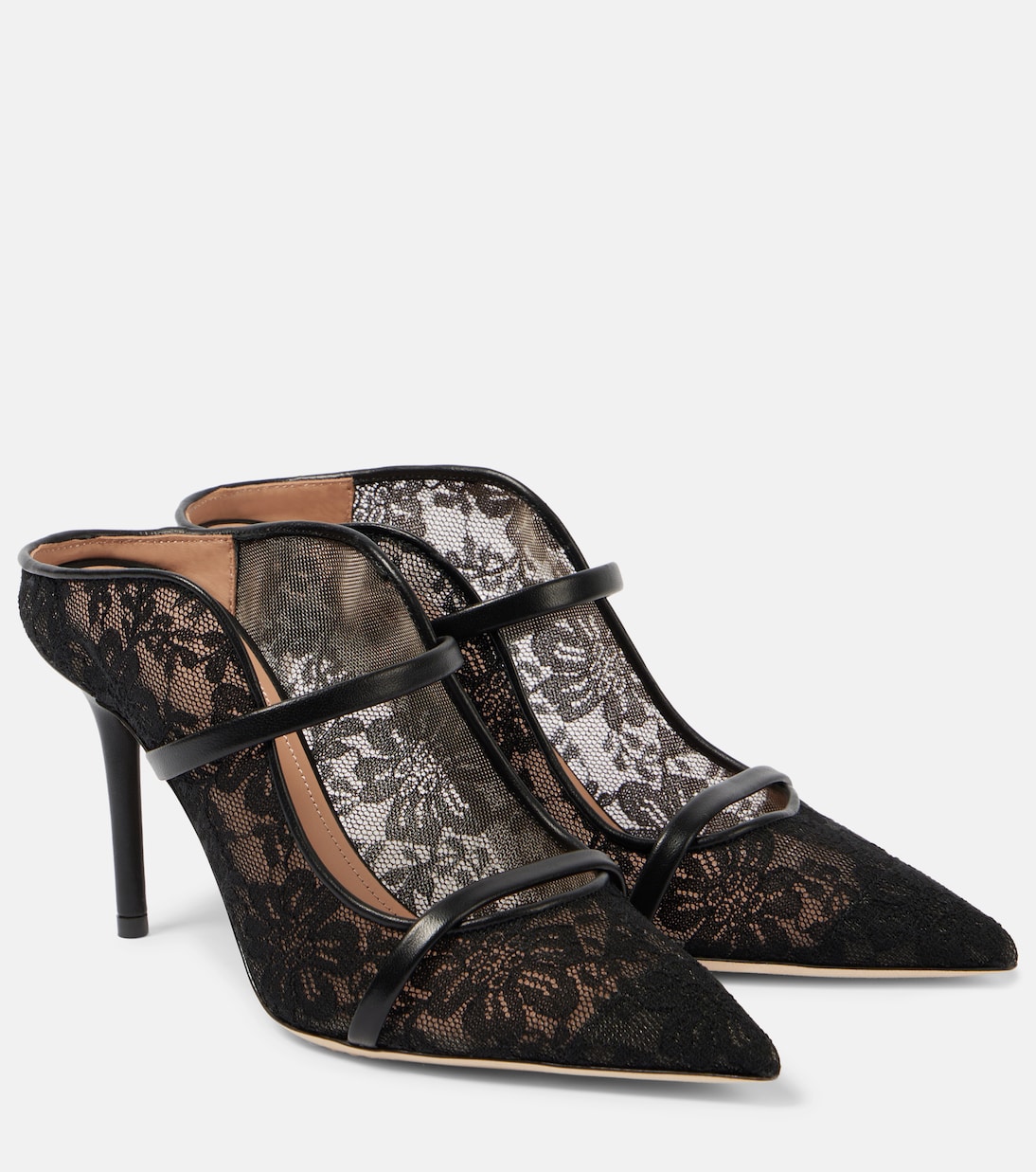 Mules Maureen 85 en dentelle et cuir en noir Malone Souliers Mytheresa