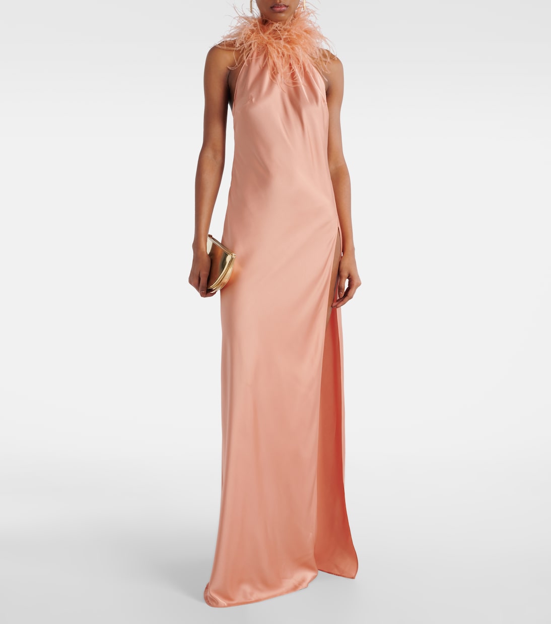Jazzy feather-trimmed satin gown | The New Arrivals Ilkyaz Ozel