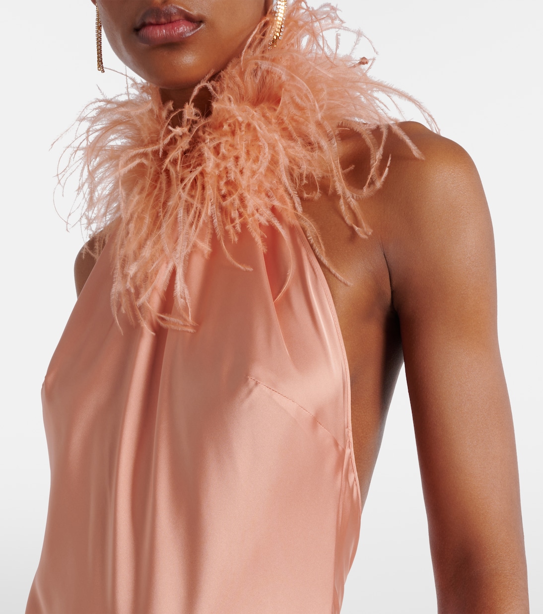 Jazzy feather-trimmed satin gown | The New Arrivals Ilkyaz Ozel