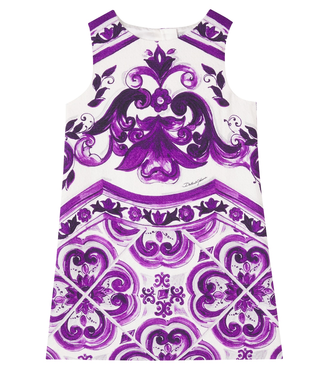 Robe Majolica en coton et lin mélangés | Dolce&Gabbana Kids