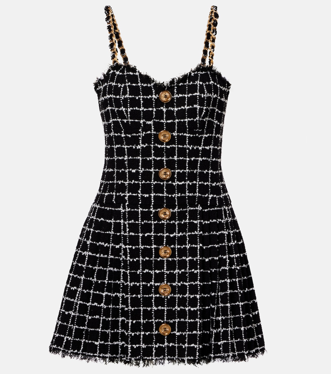Chain-detail checked tweed minidress | Balmain