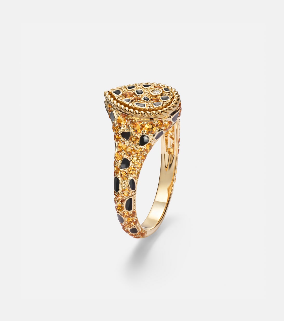 Poire Mini 9kt gold and enamel pinky ring with citrines and diamonds  | Yvonne Léon