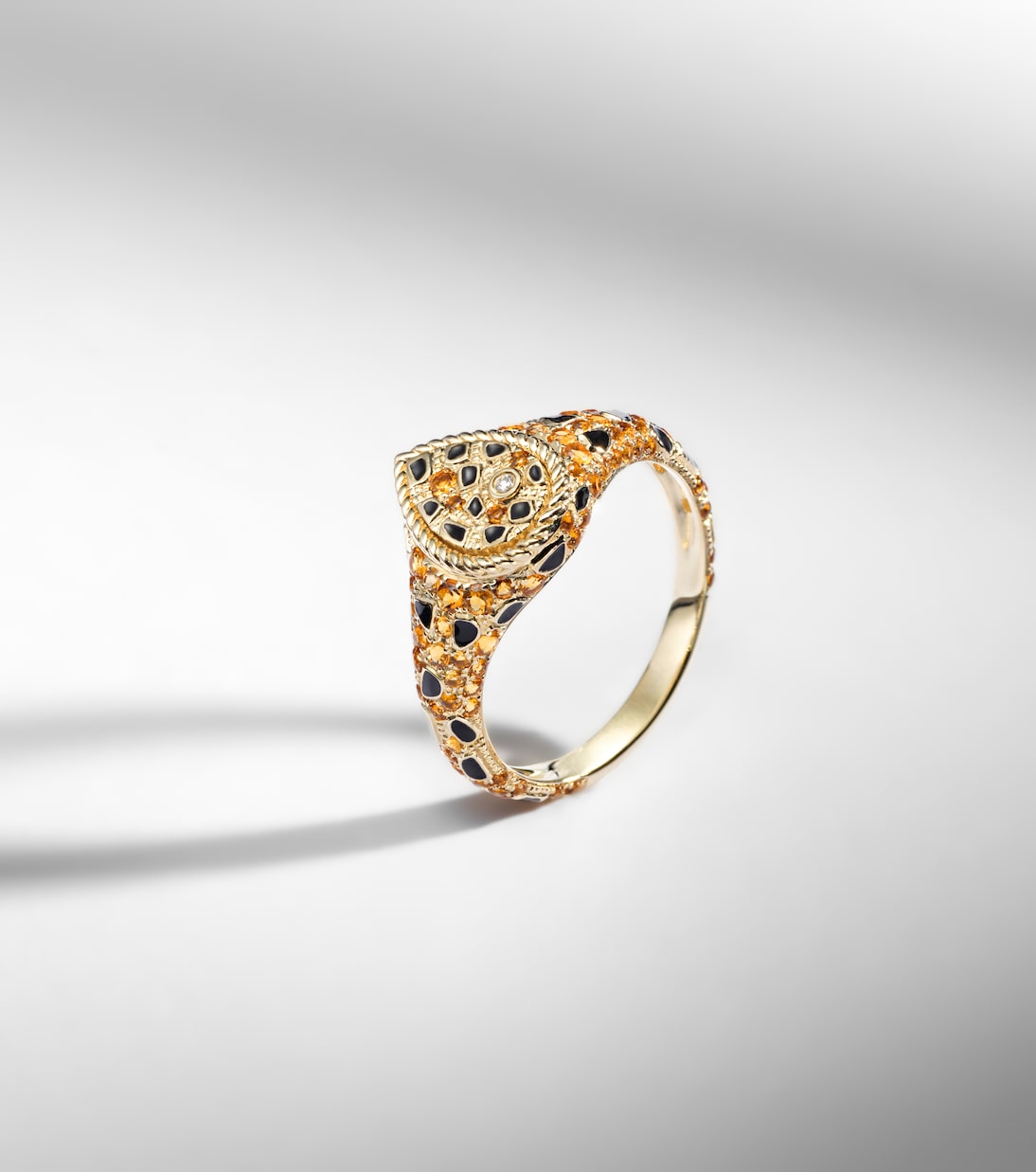 Poire Mini 9kt gold and enamel pinky ring with citrines and diamonds  | Yvonne Léon