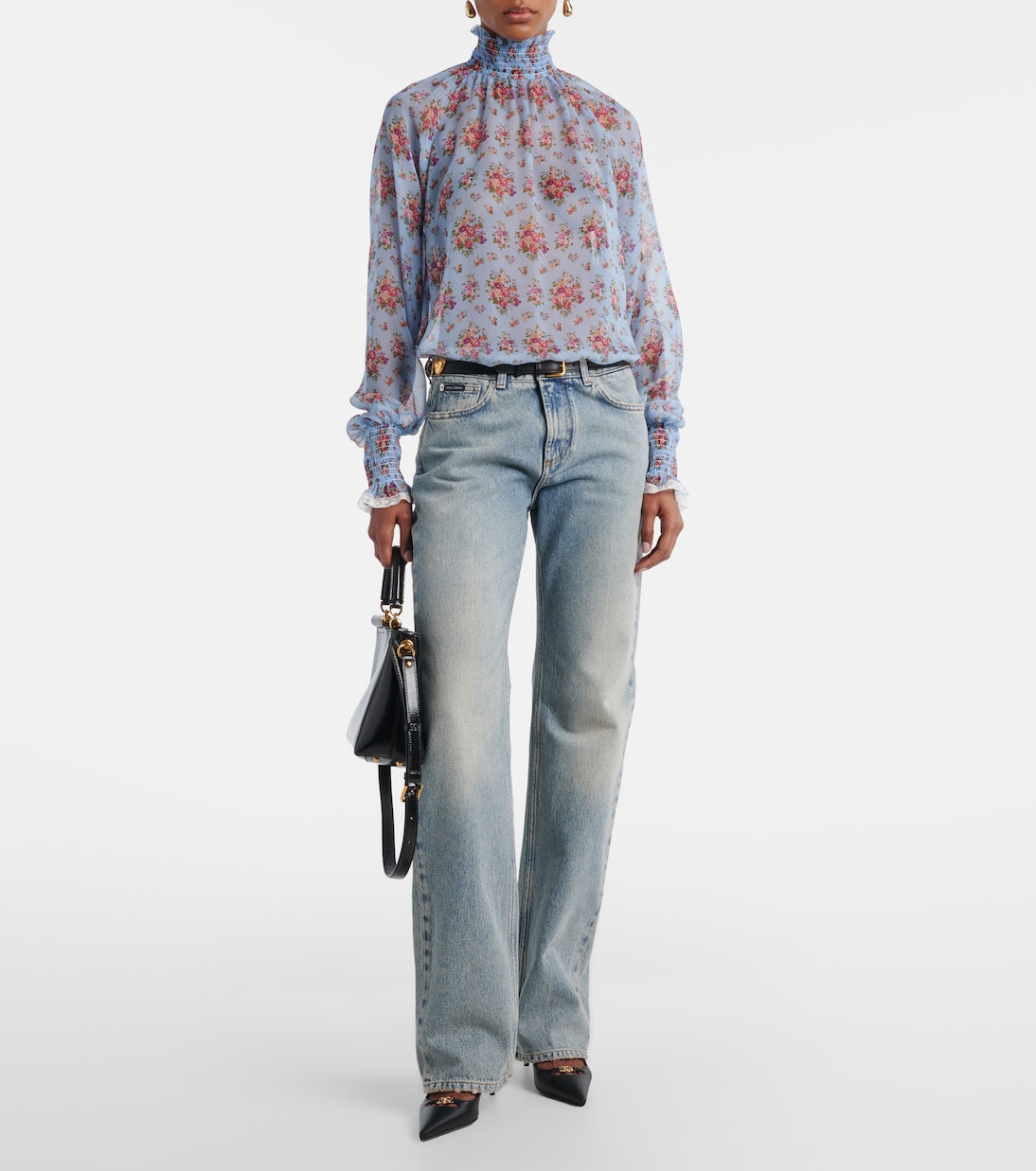 Floral ruffled silk and cotton blouse | Dolce&Gabbana