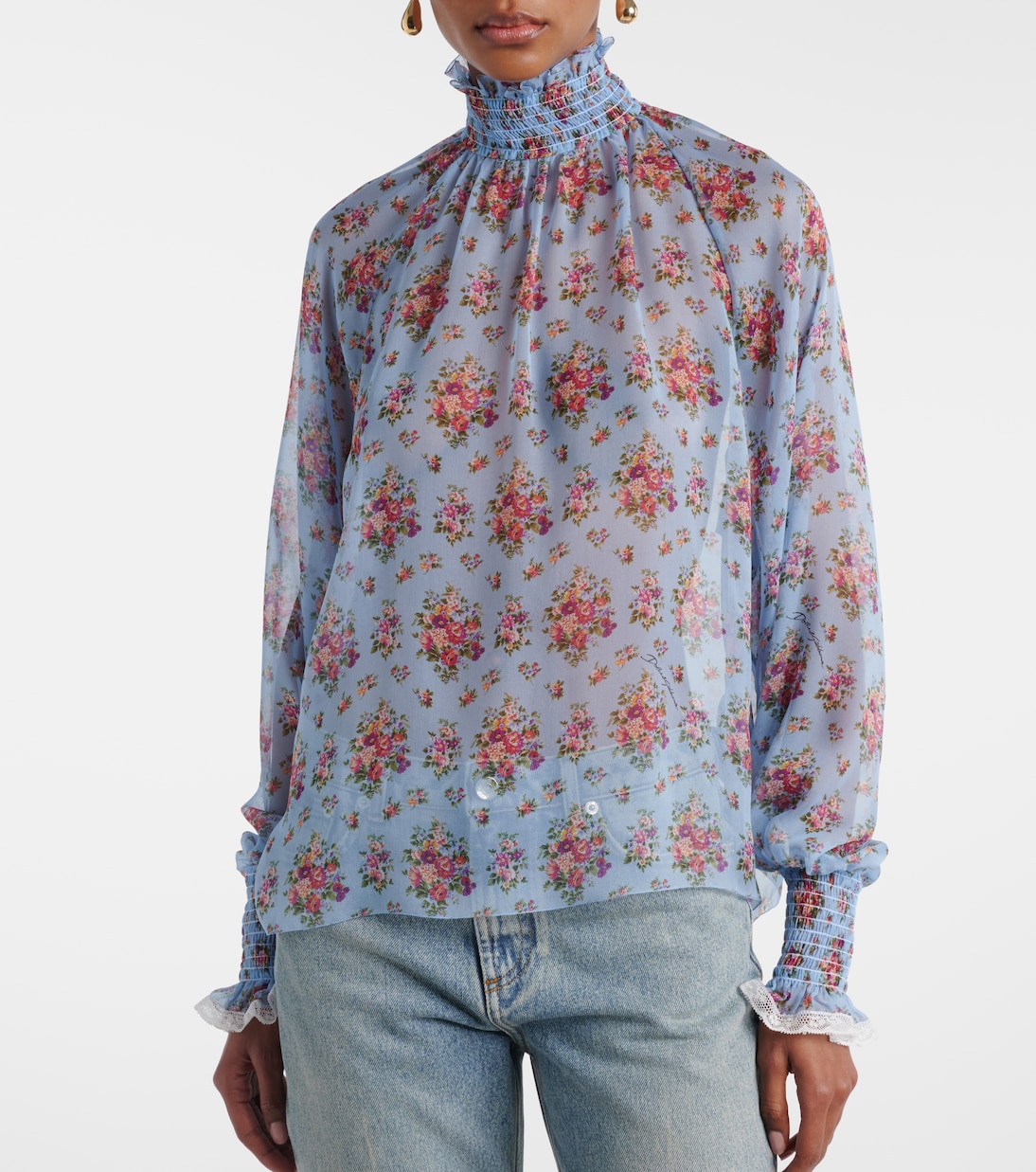 Floral ruffled silk and cotton blouse | Dolce&Gabbana