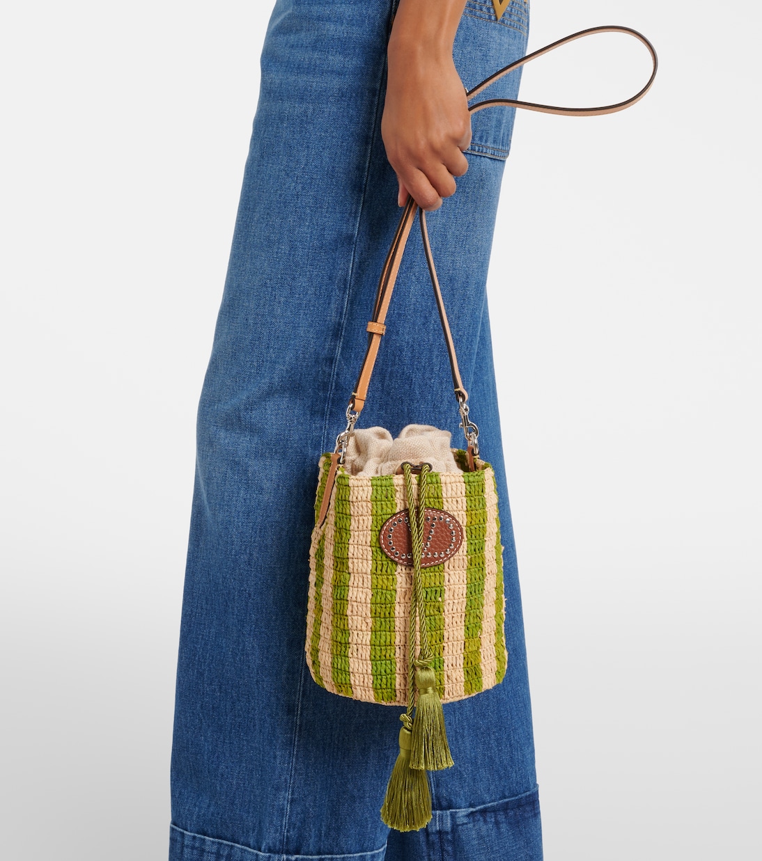 VLogo Mini striped raffia tote bag | Valentino Garavani