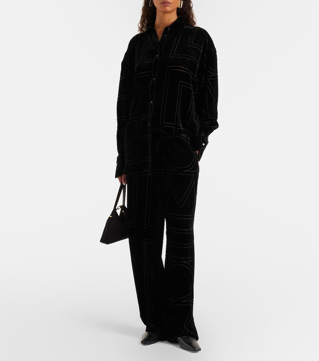 Chemise oversize en velours à logo | Toteme