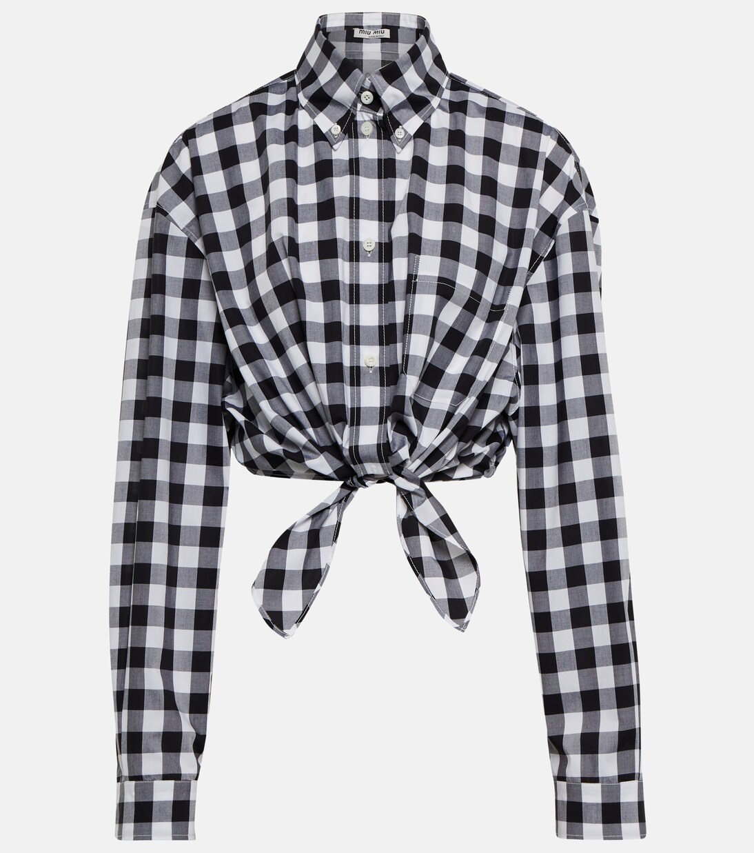 Camicia cropped in cotone a quadri | Miu Miu