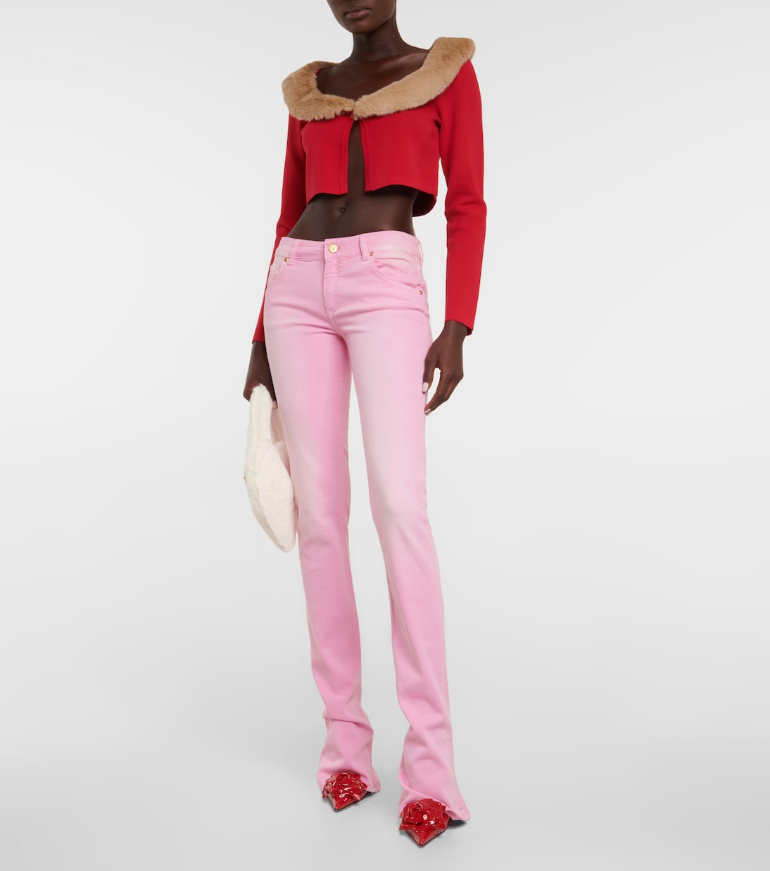 Faux fur-trimmed jersey cardigan | Blumarine