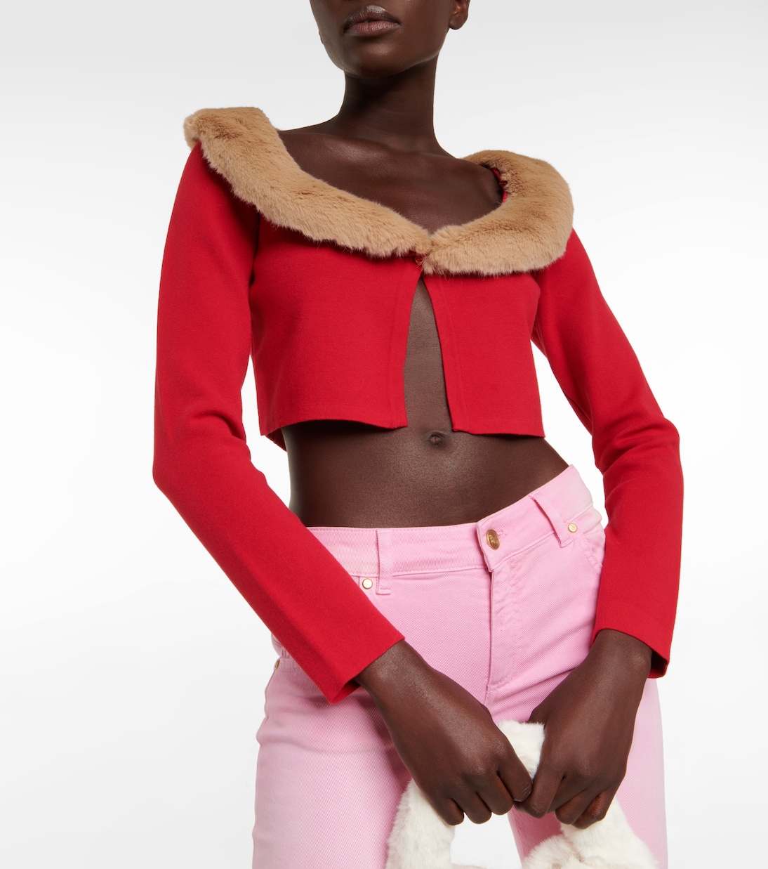 Faux fur-trimmed jersey cardigan | Blumarine