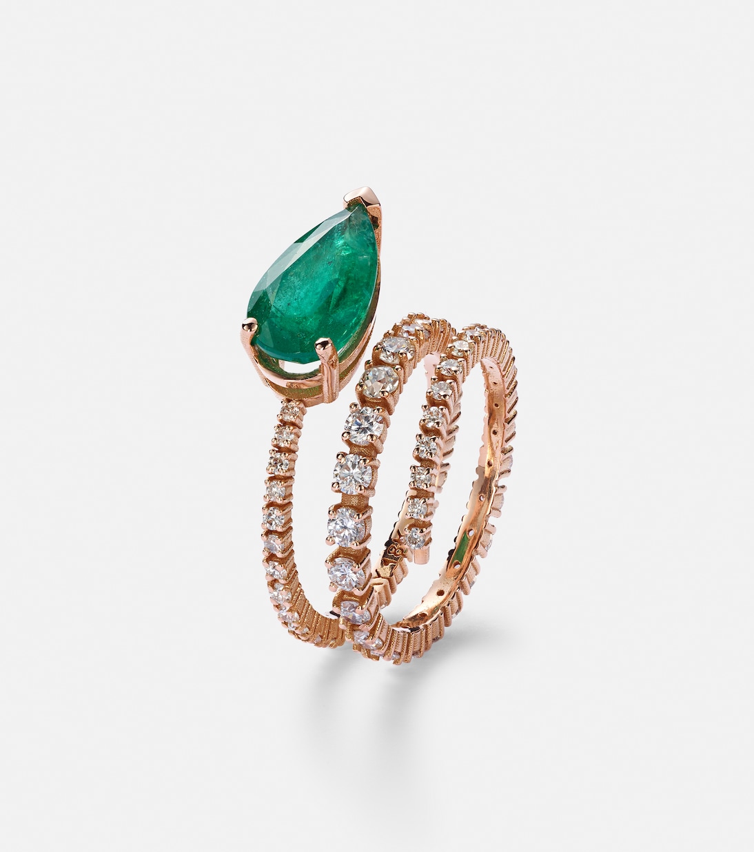 Bague Teardrop Spiral en or 18 ct, diamants blancs et émeraudes | Shay Jewelry