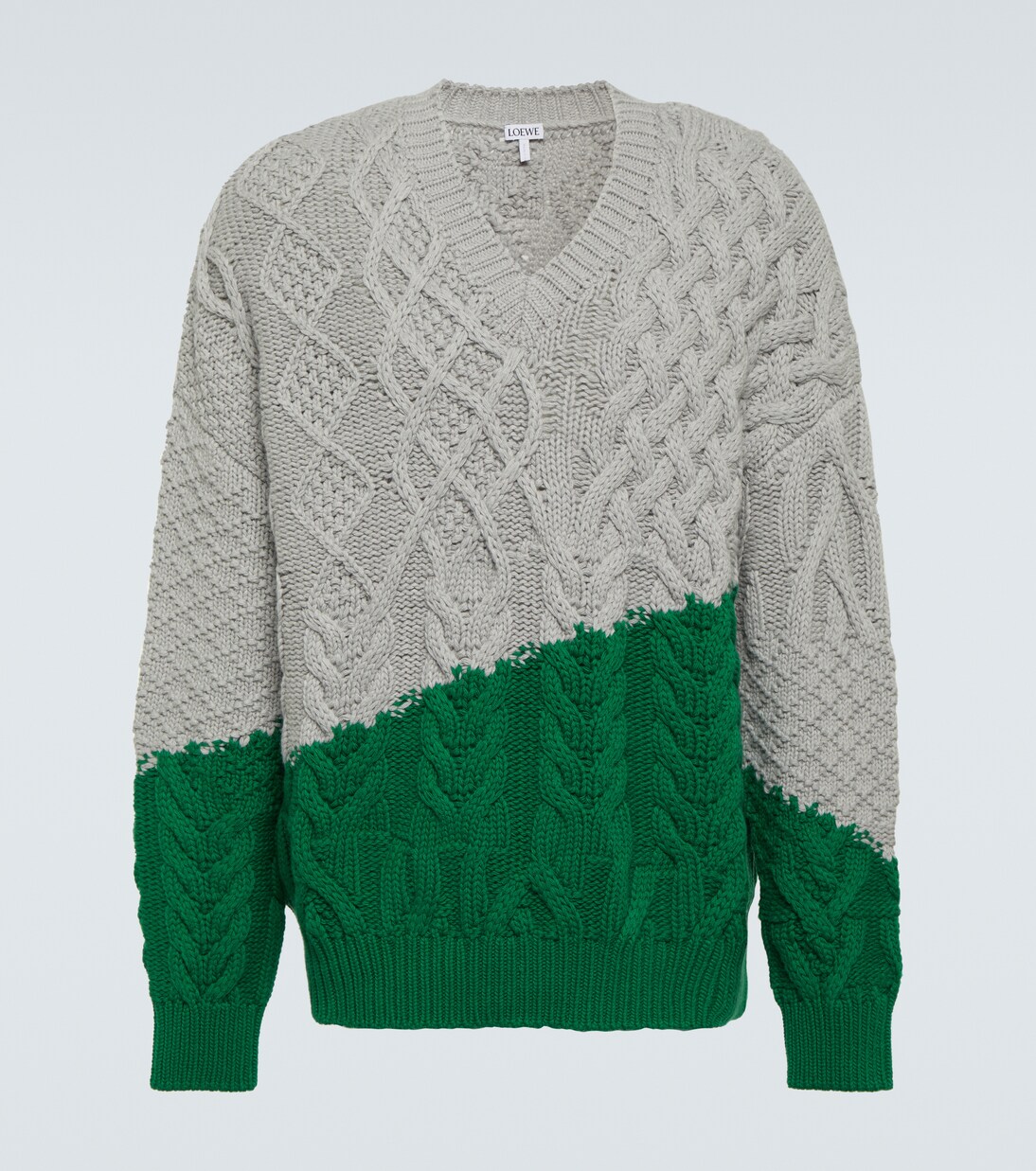 Colorblocked cable-knit wool sweater in white - Loewe | Mytheresa