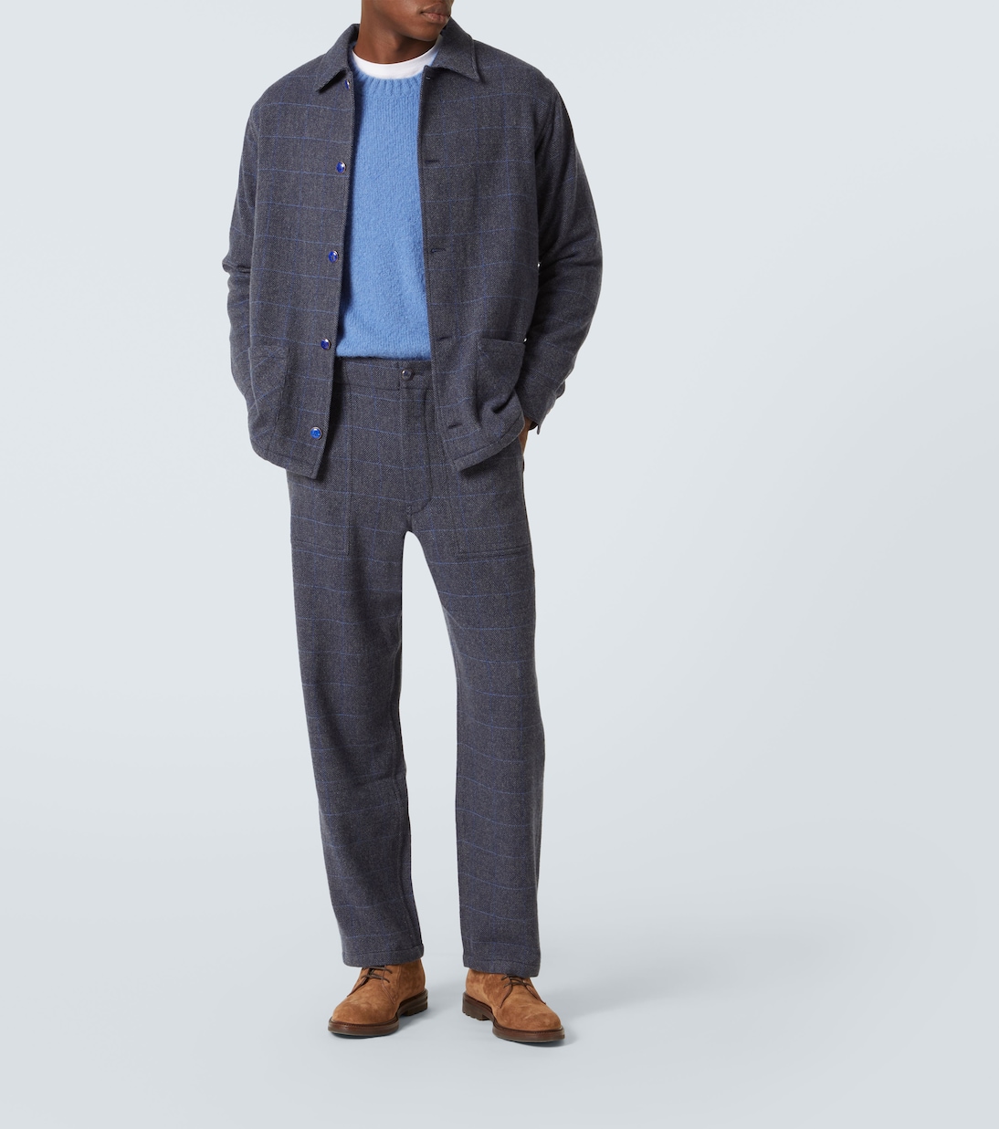Pantalones rectos de cachemir a cuadros | God's True Cashmere